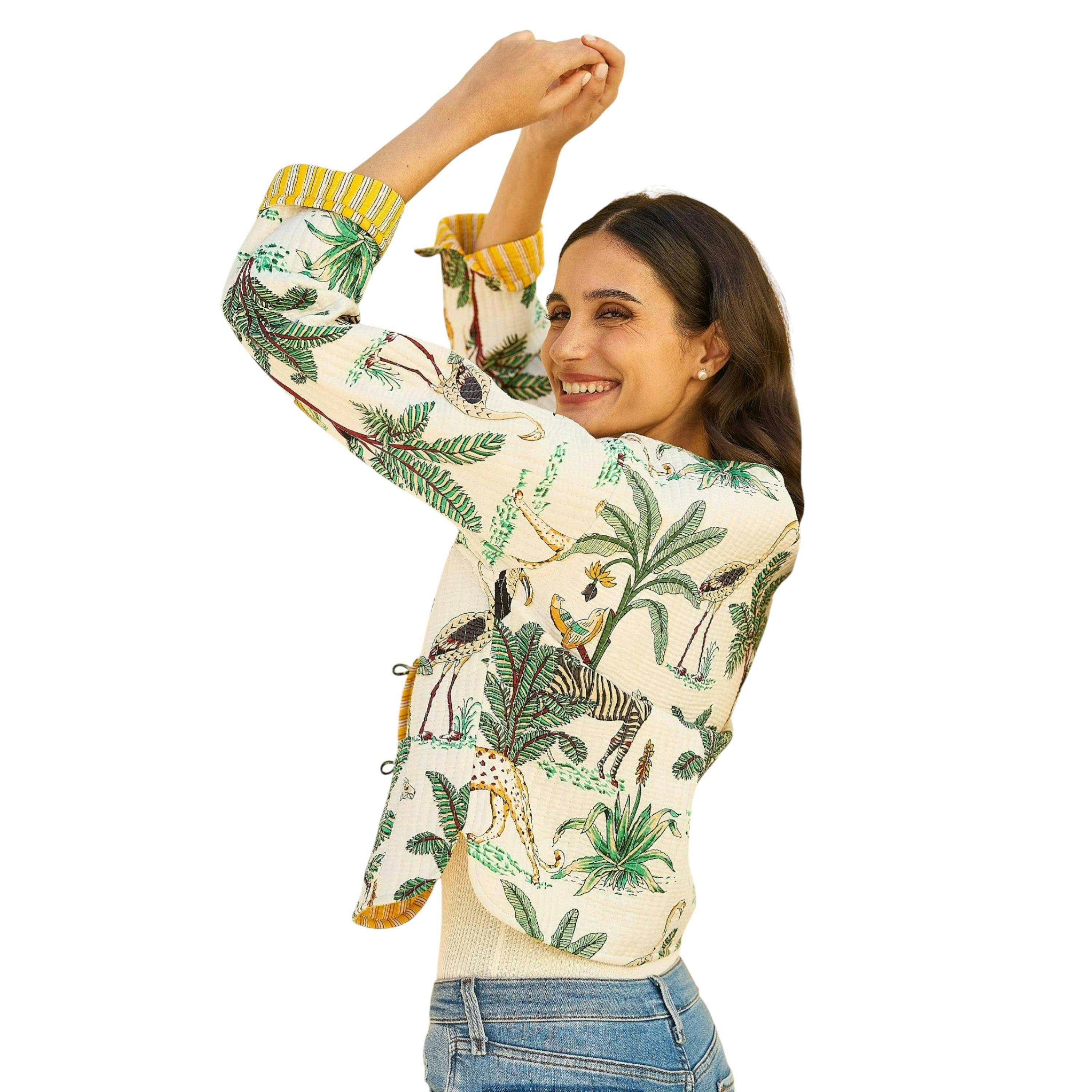 Yumi White Animal Reversible Cotton Quilted Jacket , view 2 of 6
