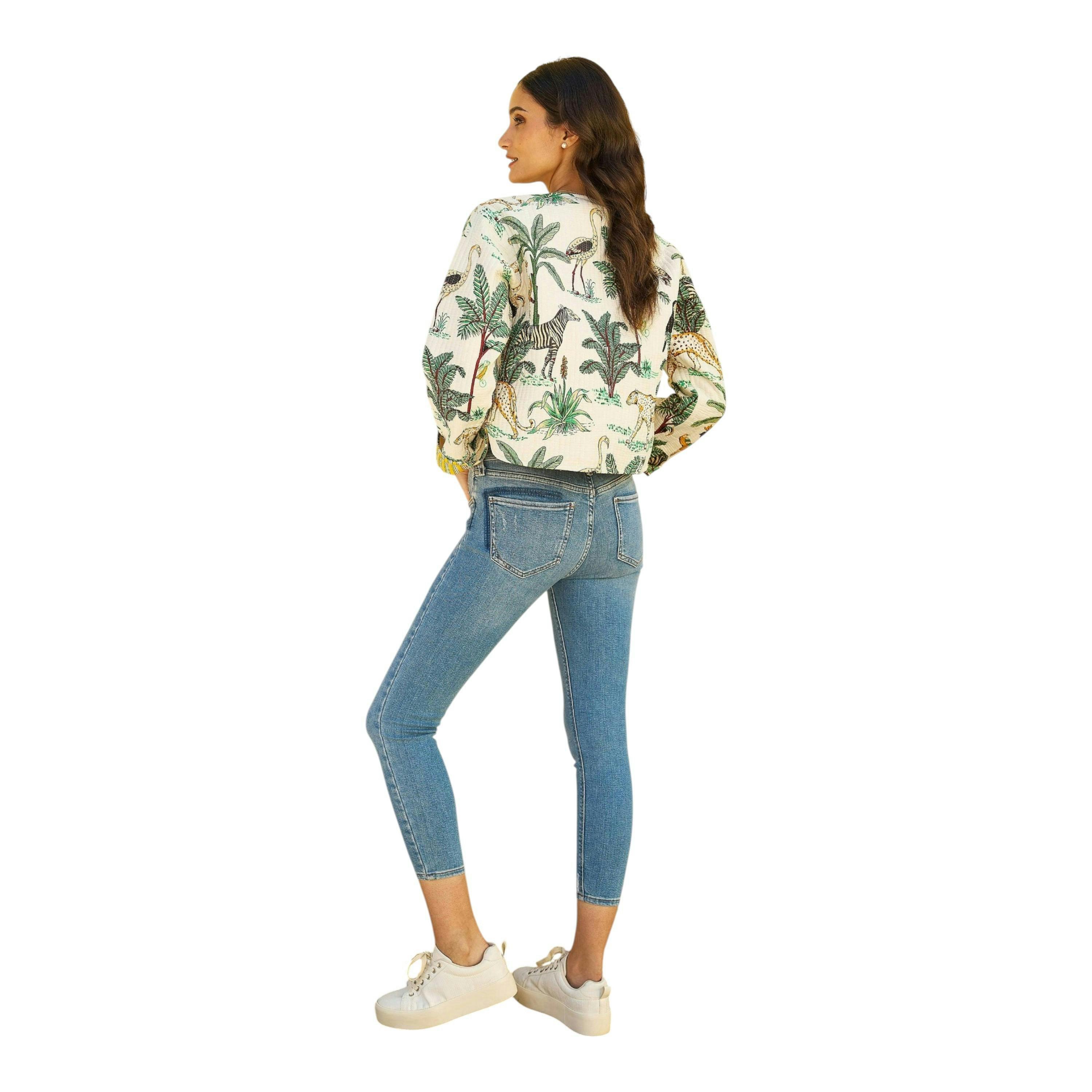 Yumi White Animal Reversible Cotton Quilted Jacket , view 4 of 6