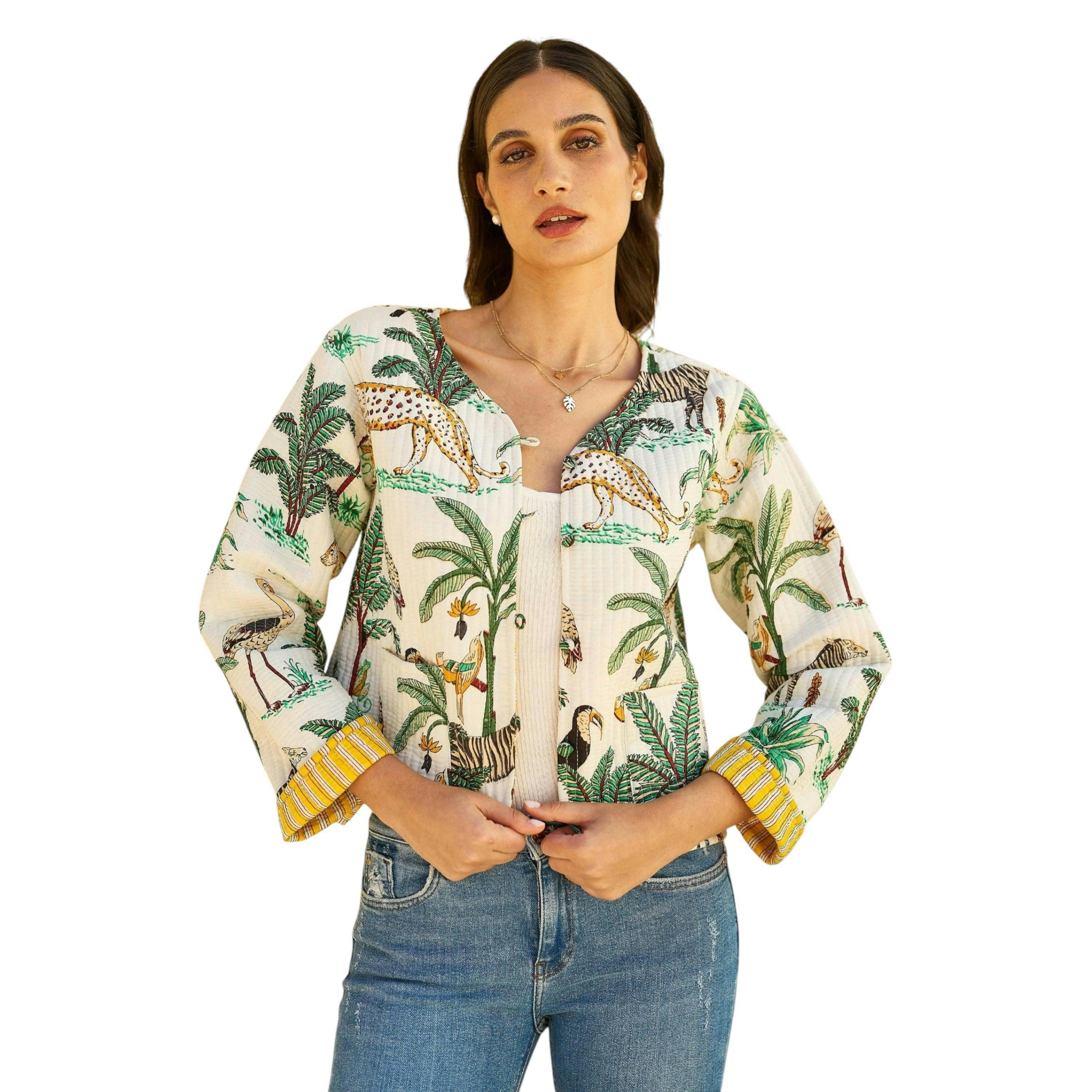 Yumi White Animal Reversible Cotton Quilted Jacket , view 5 of 6