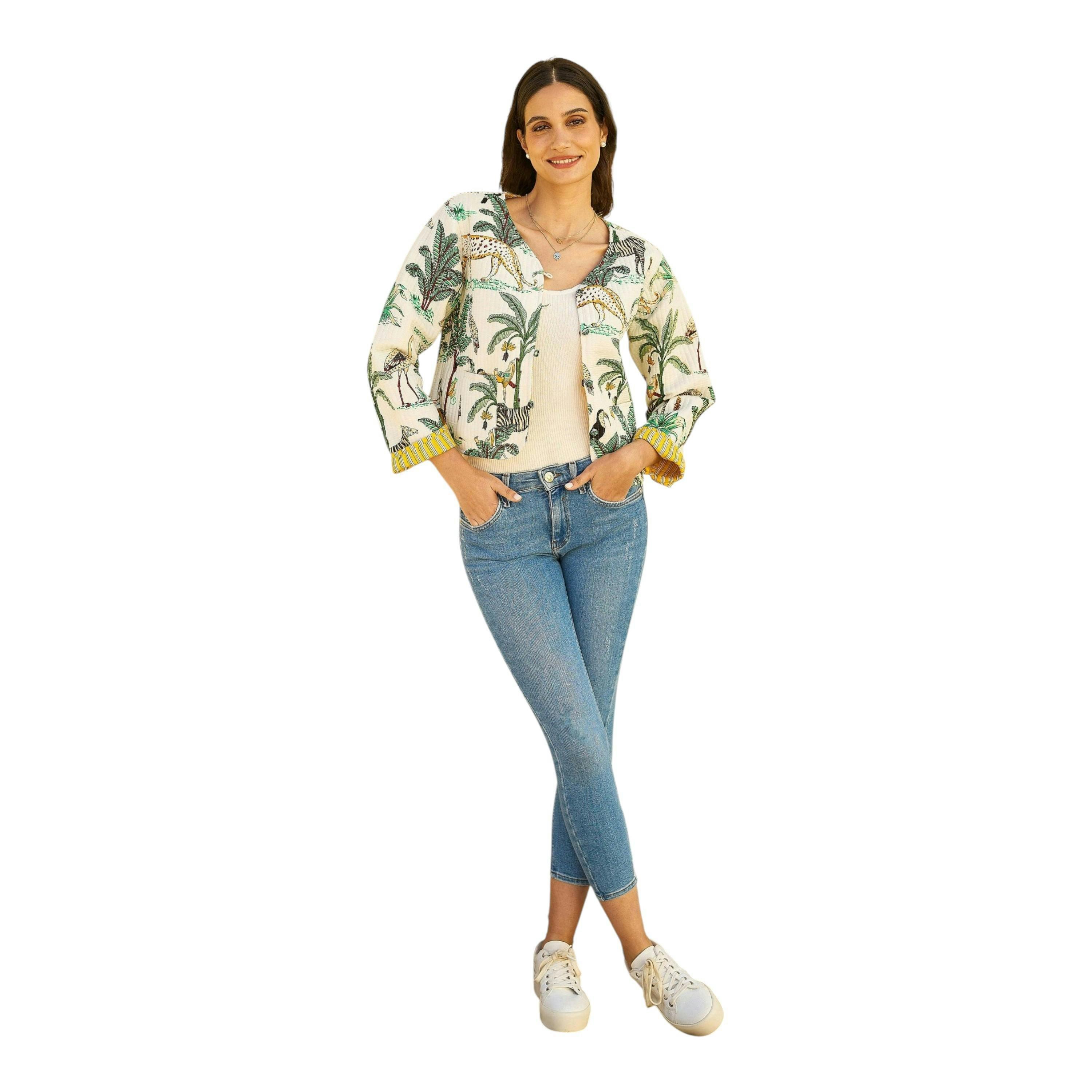 Yumi White Animal Reversible Cotton Quilted Jacket , view 6 of 6