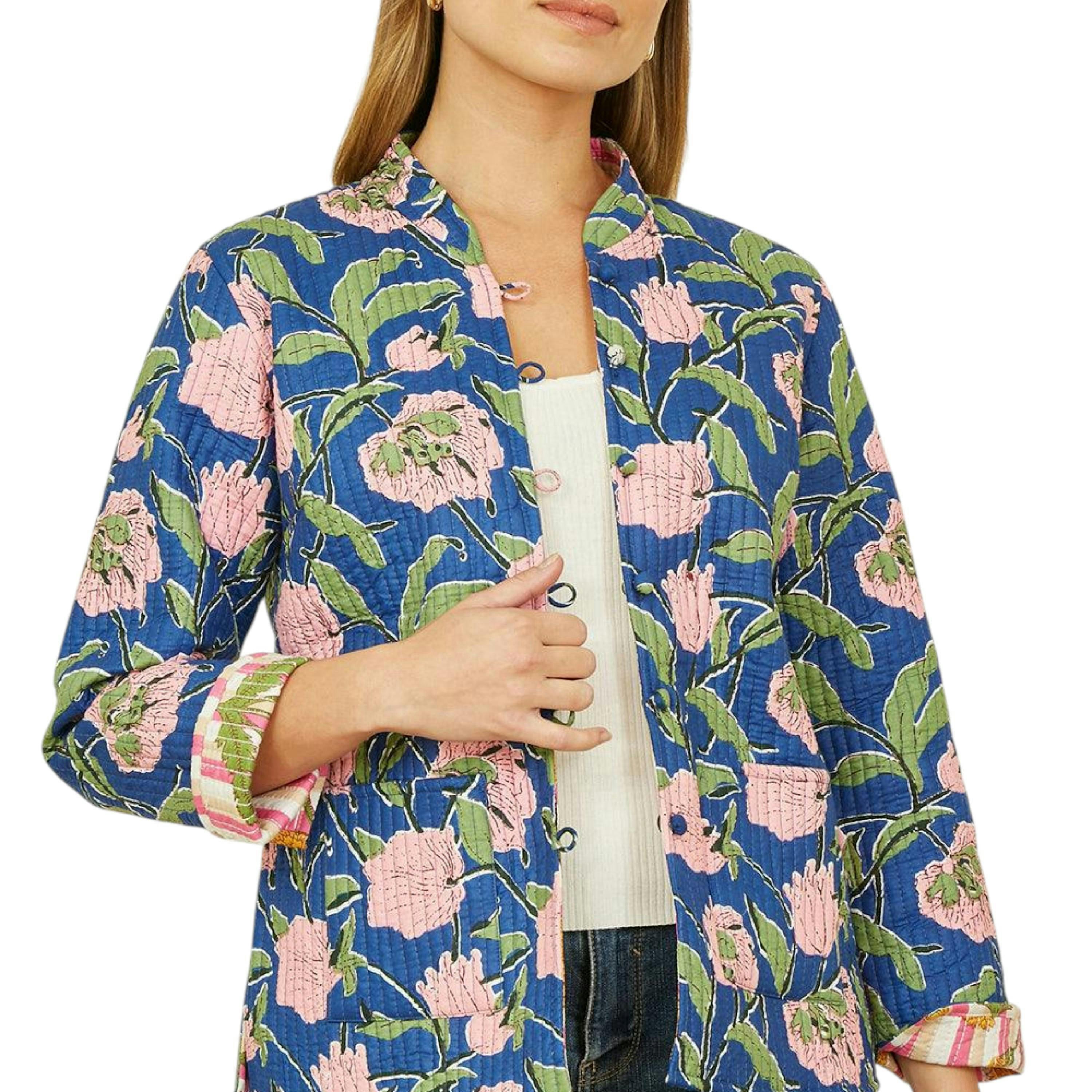 Yumi Pink Floral Reversible Cotton Quilted Jacket , view 1 of 4