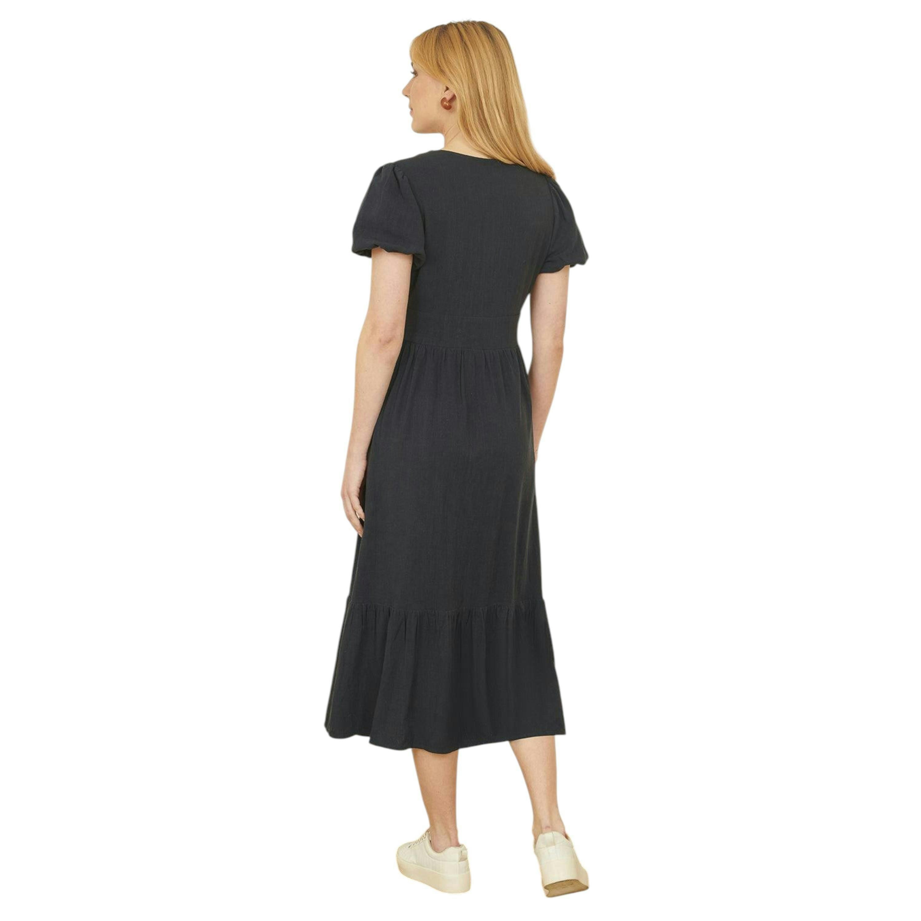 Yumi Navy Viscose Button Through Midi Dress , view 4 of 4