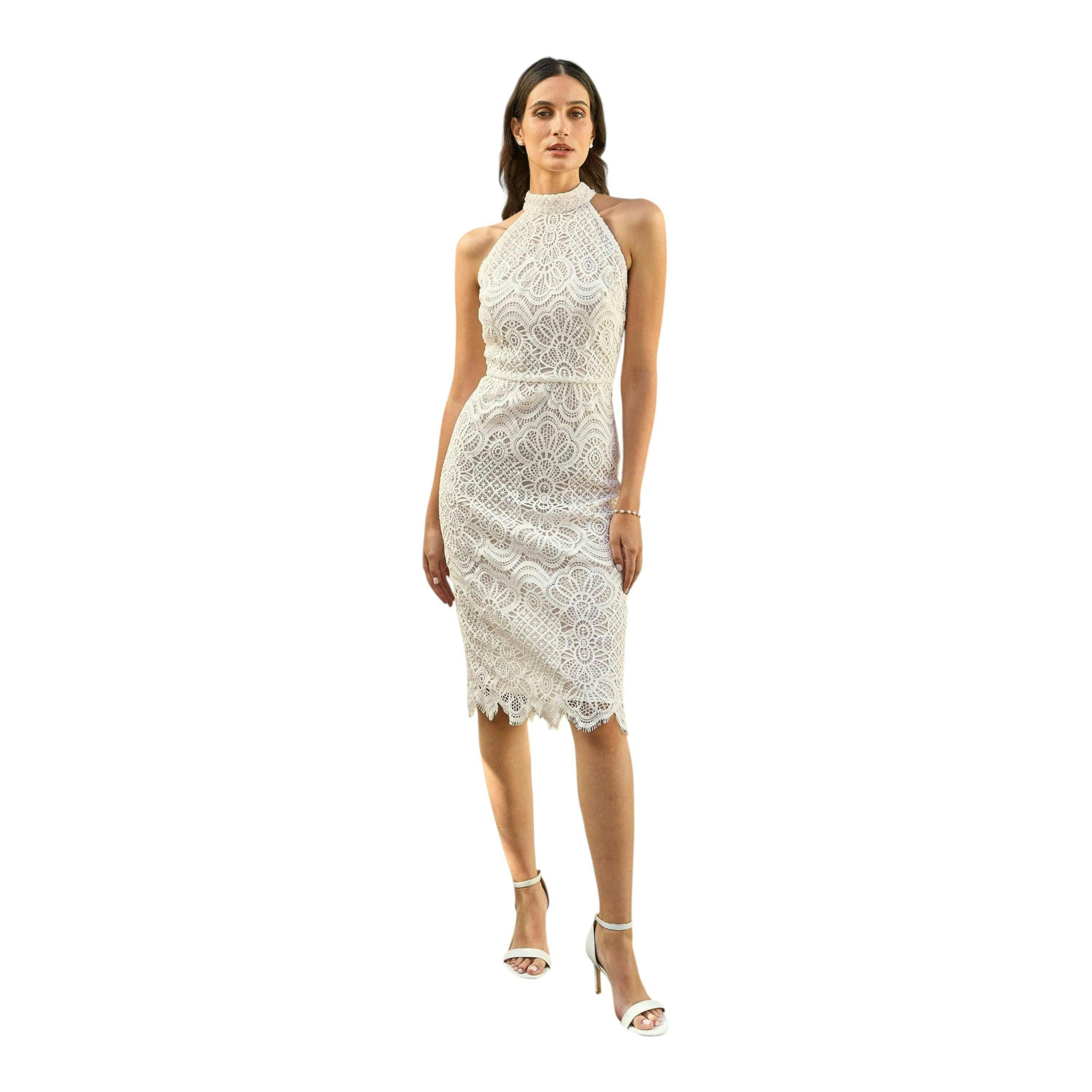 Yumi Ivory Lace Halter Neck Dress , view 1 of 4