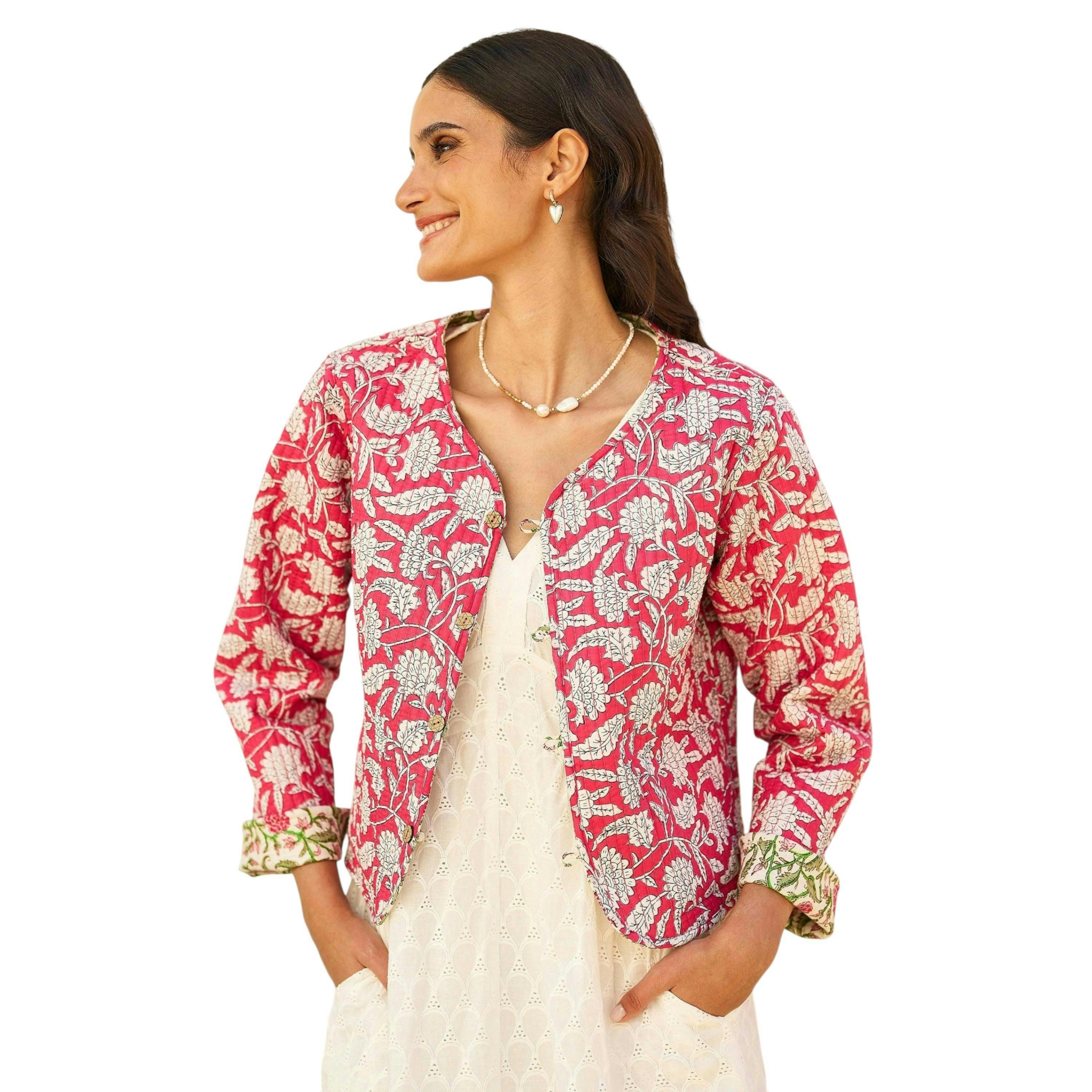 Yumi Pink Floral Reversible Cotton Quilted Jacket , view 1 of 6