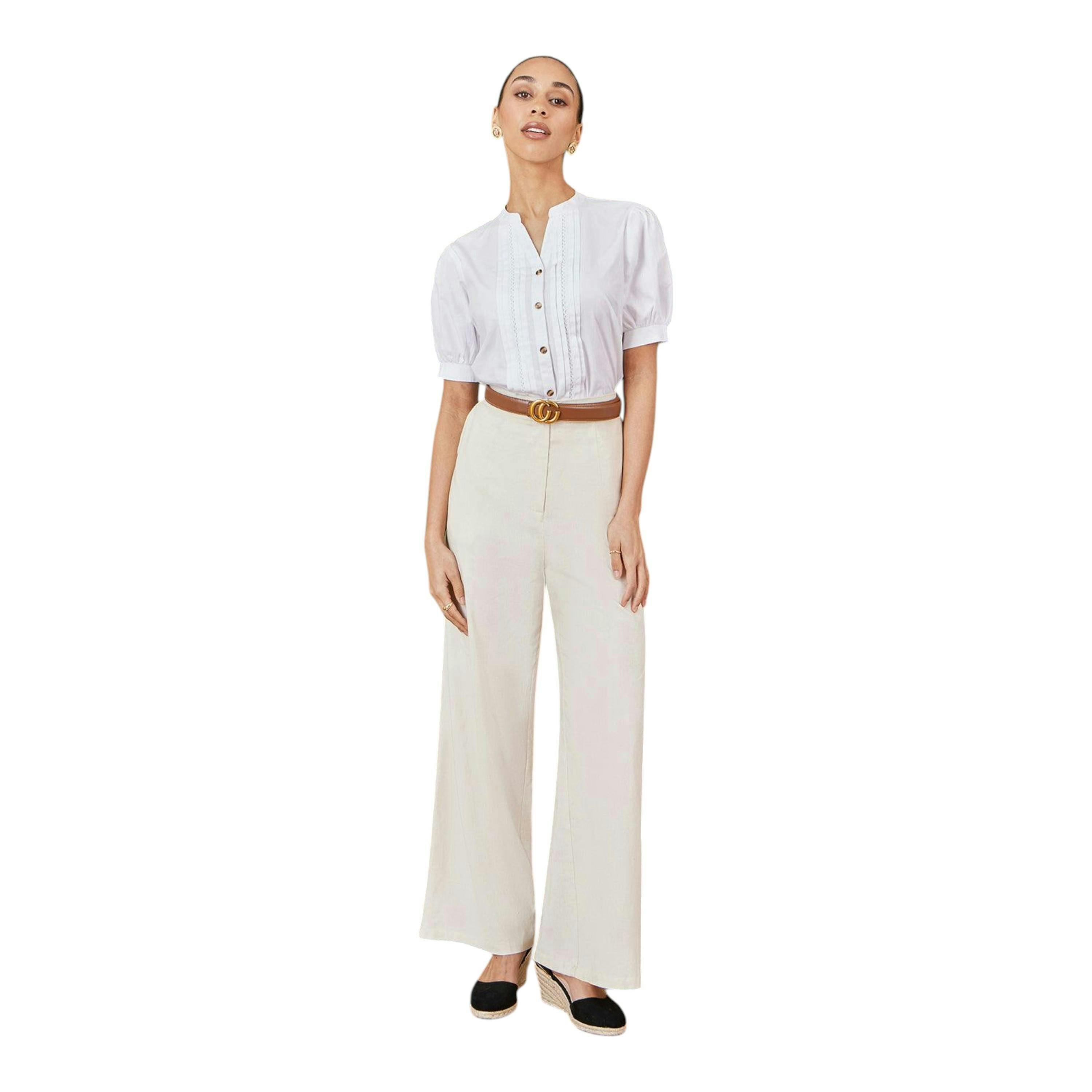 Yumi White Cotton Pleated short Sleeve Shirt , view 1 of 5