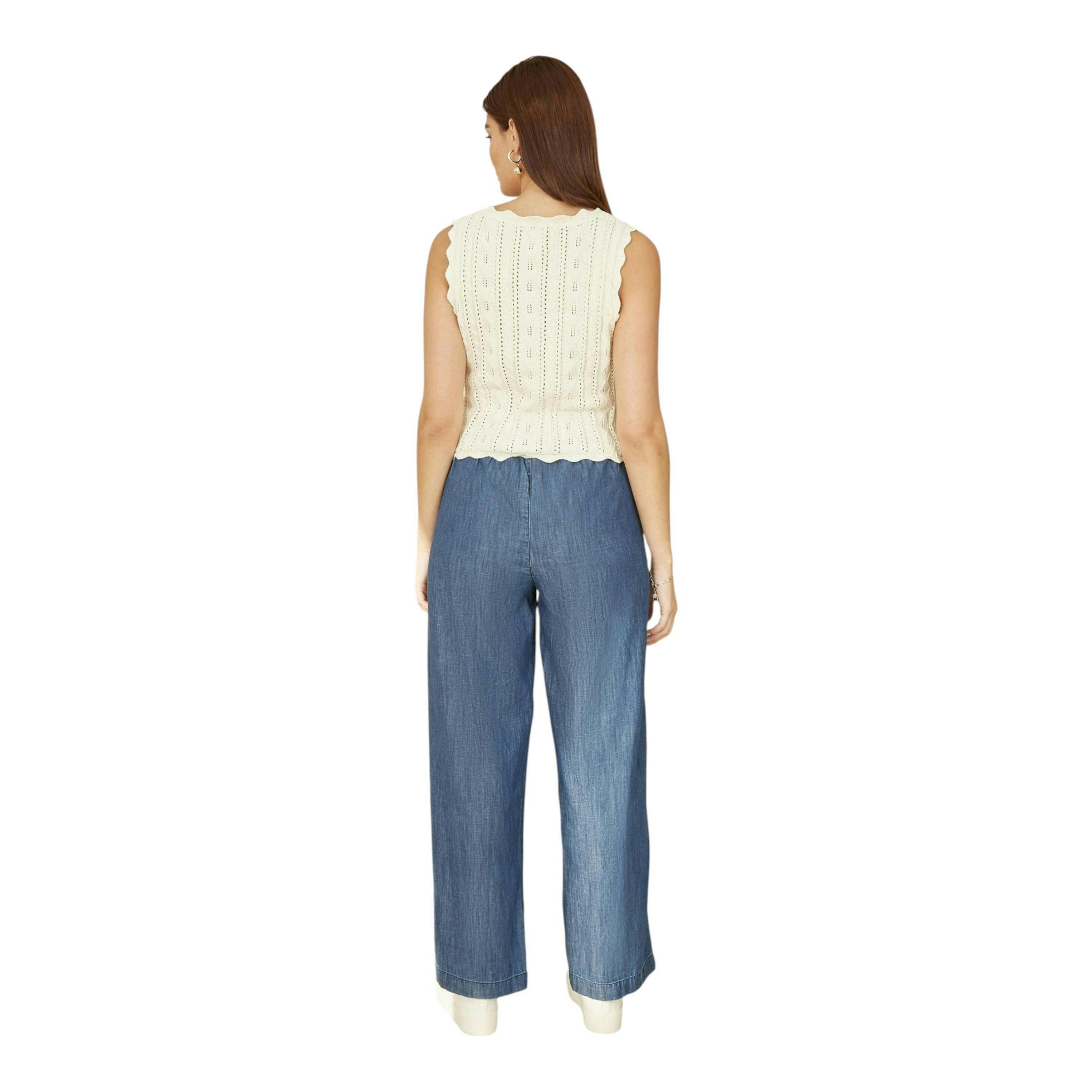 Yumi Beige V Neck Button Down Crochet Knitted Top , view 4 of 4