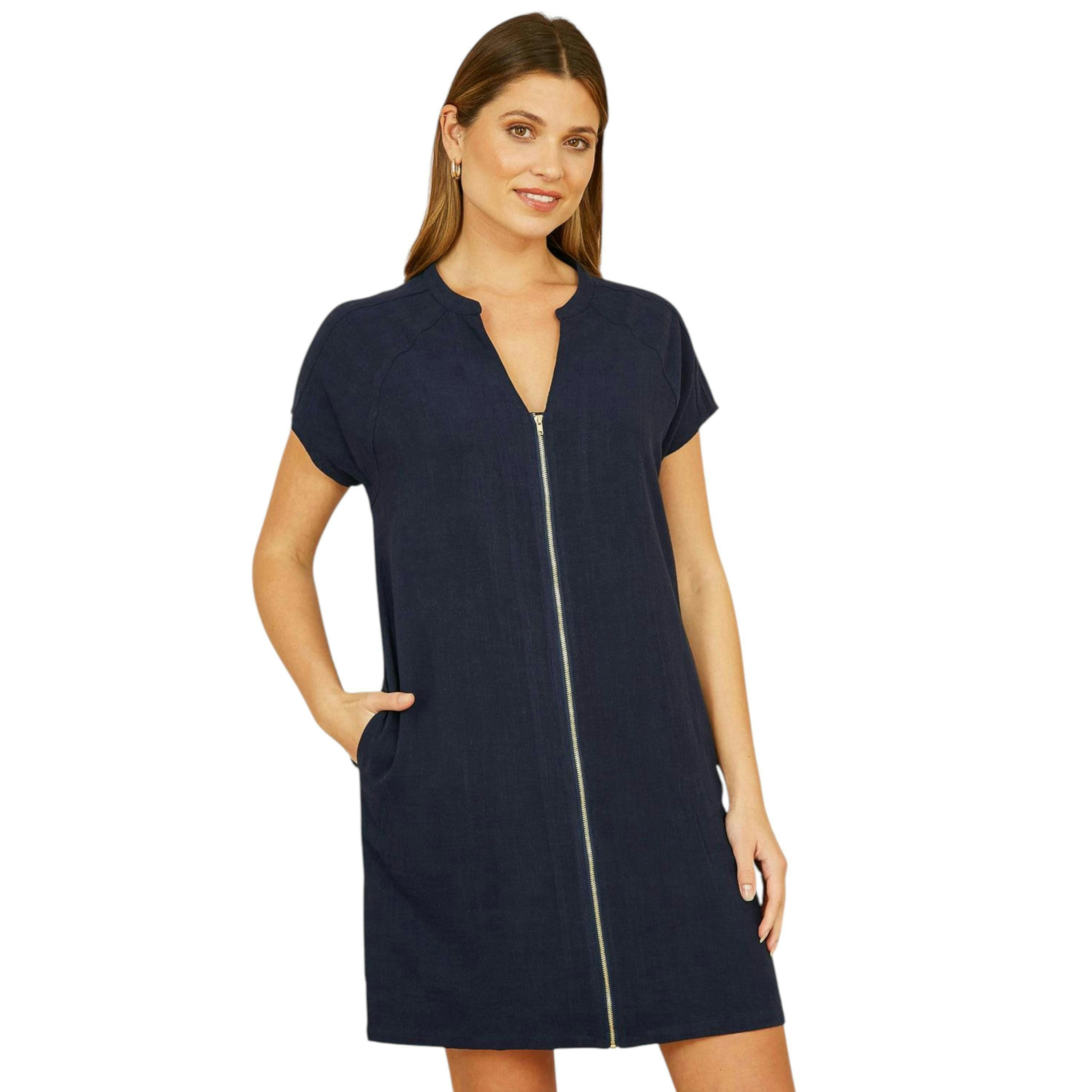 Yumi Navy Viscose Zip Tunic Dress , view 1 of 5