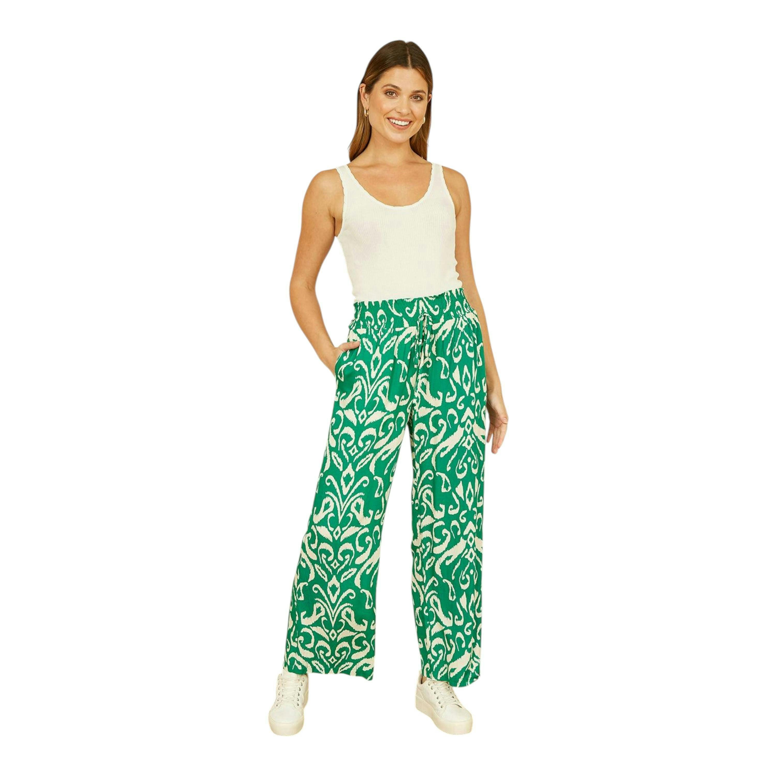 Yumi Green Ikat Print Relaxed Fit Trousers , view 1 of 4