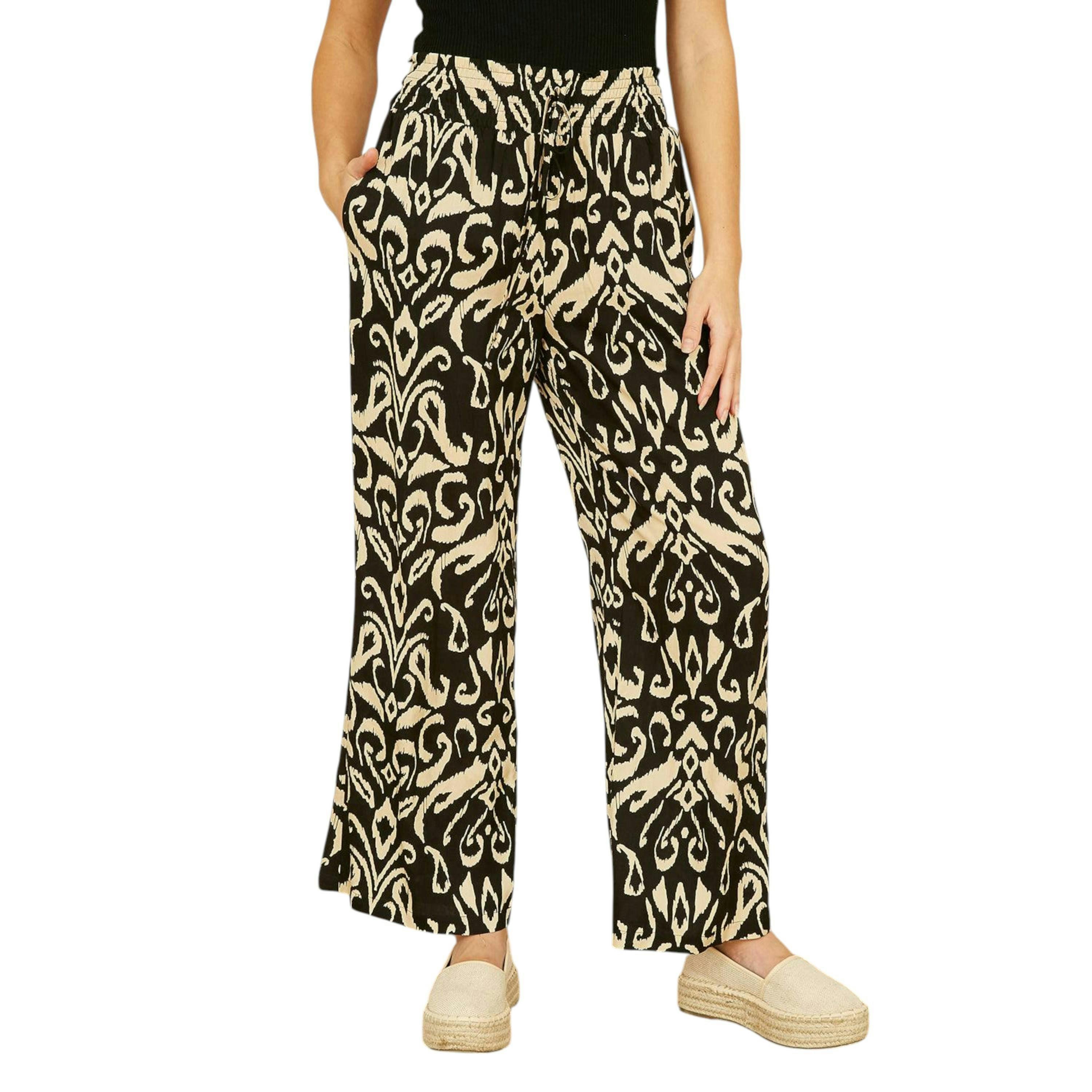 Yumi Black Ikat Print Relaxed Fit Trousers , view 1 of 2