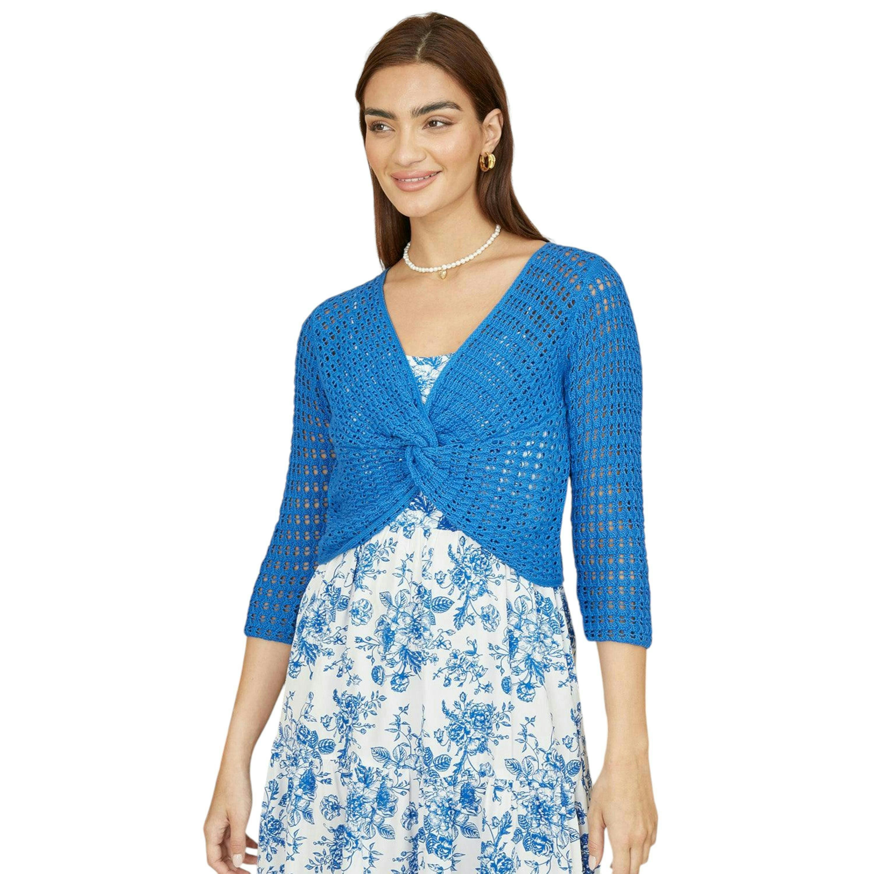 Yumi Blue Cotton Crochet Knitted Top , view 1 of 4
