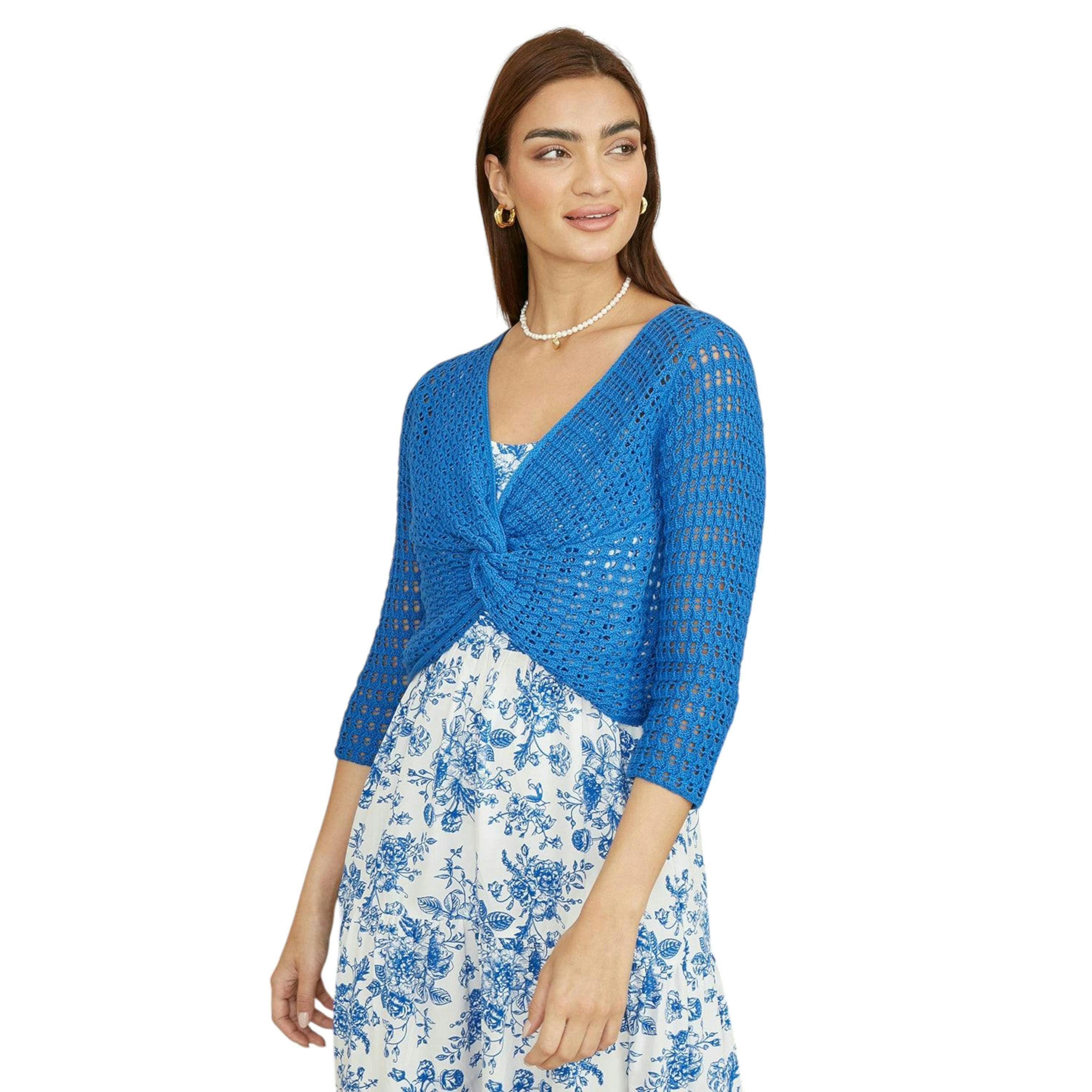 Yumi Blue Cotton Crochet Knitted Top , view 4 of 4