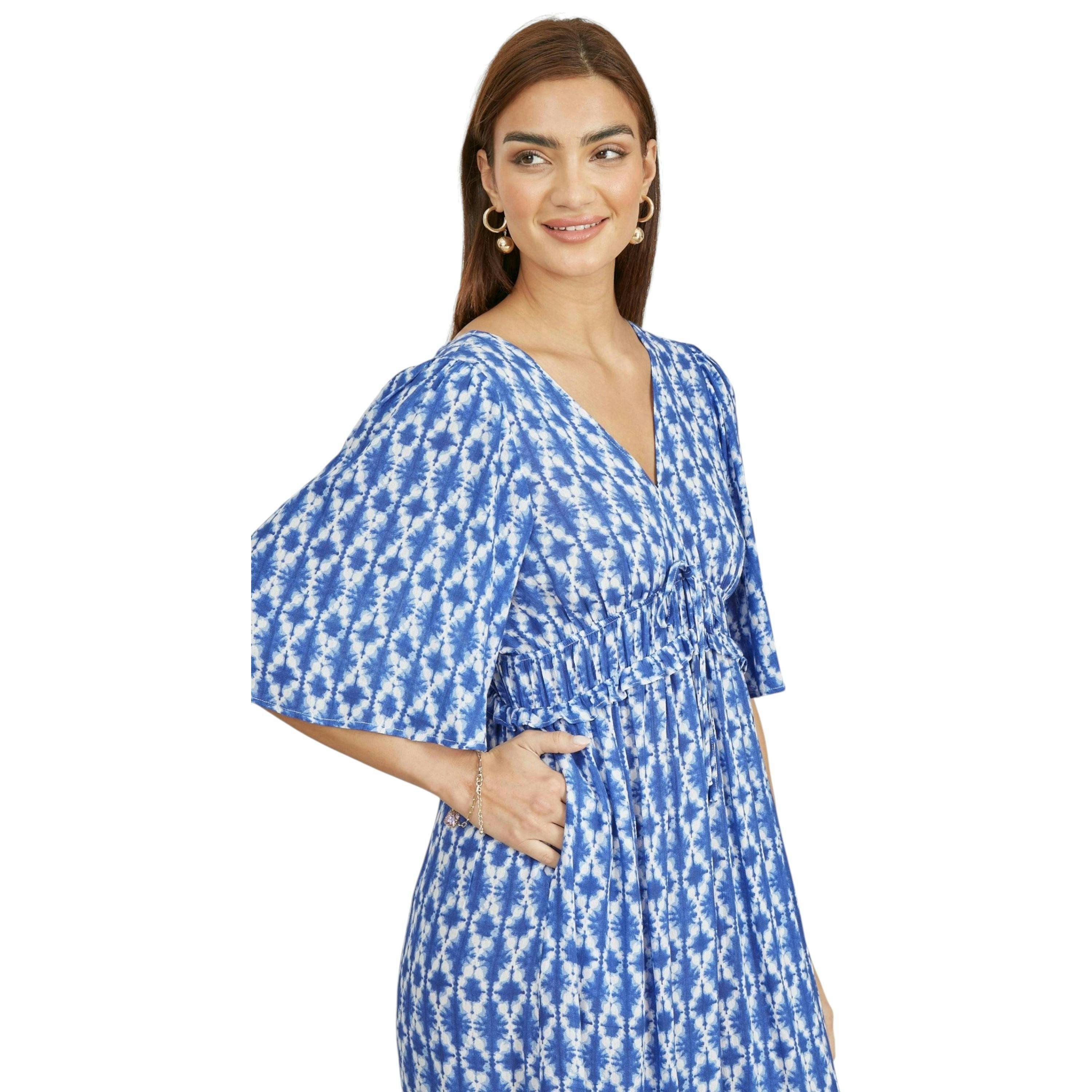 Yumi Blue Aztec Print Maxi Dress With Cross Over Back , view 2 of 6