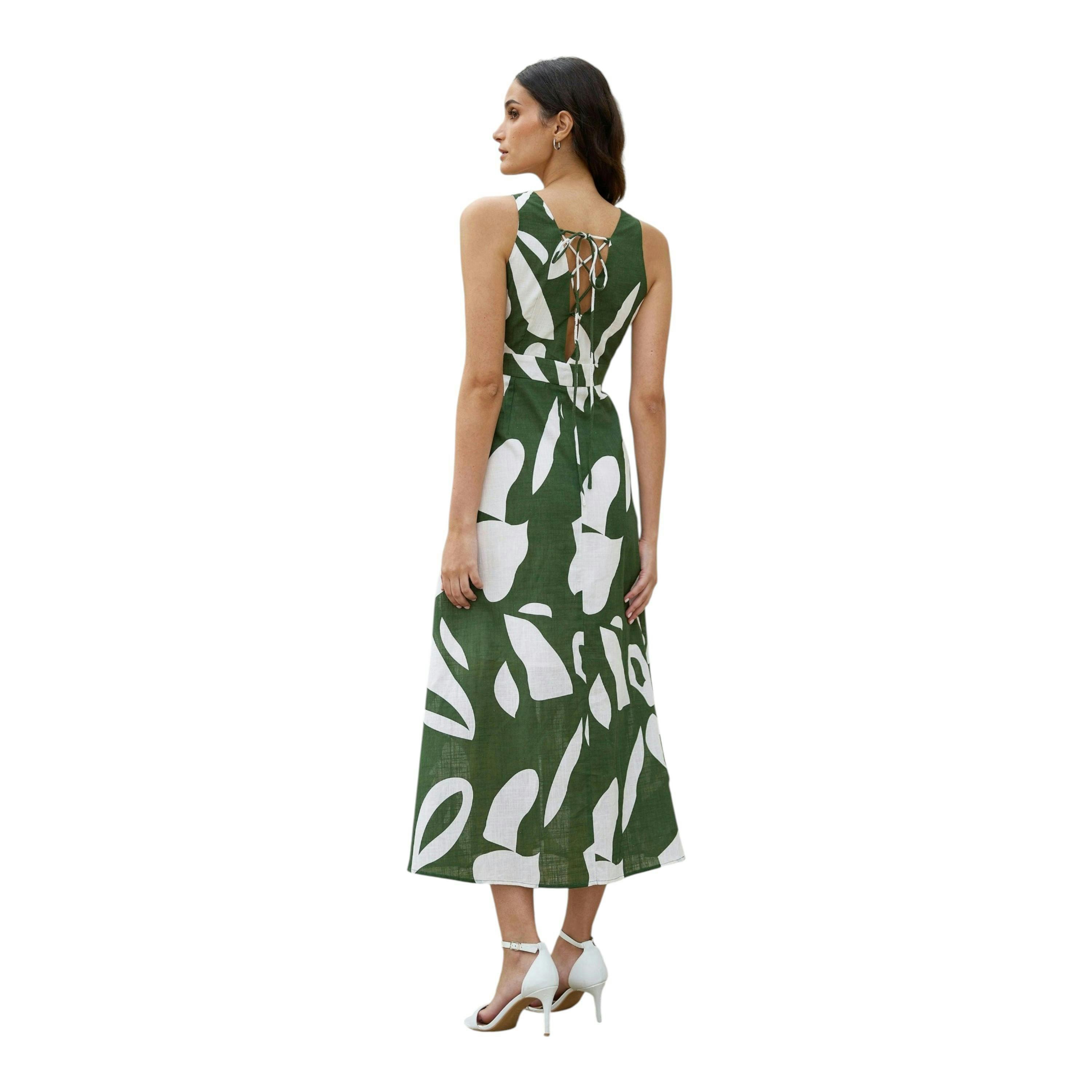 Yumi Green Cotton Abstract Print Maxi Dress With Tie Back , view 6 of 6