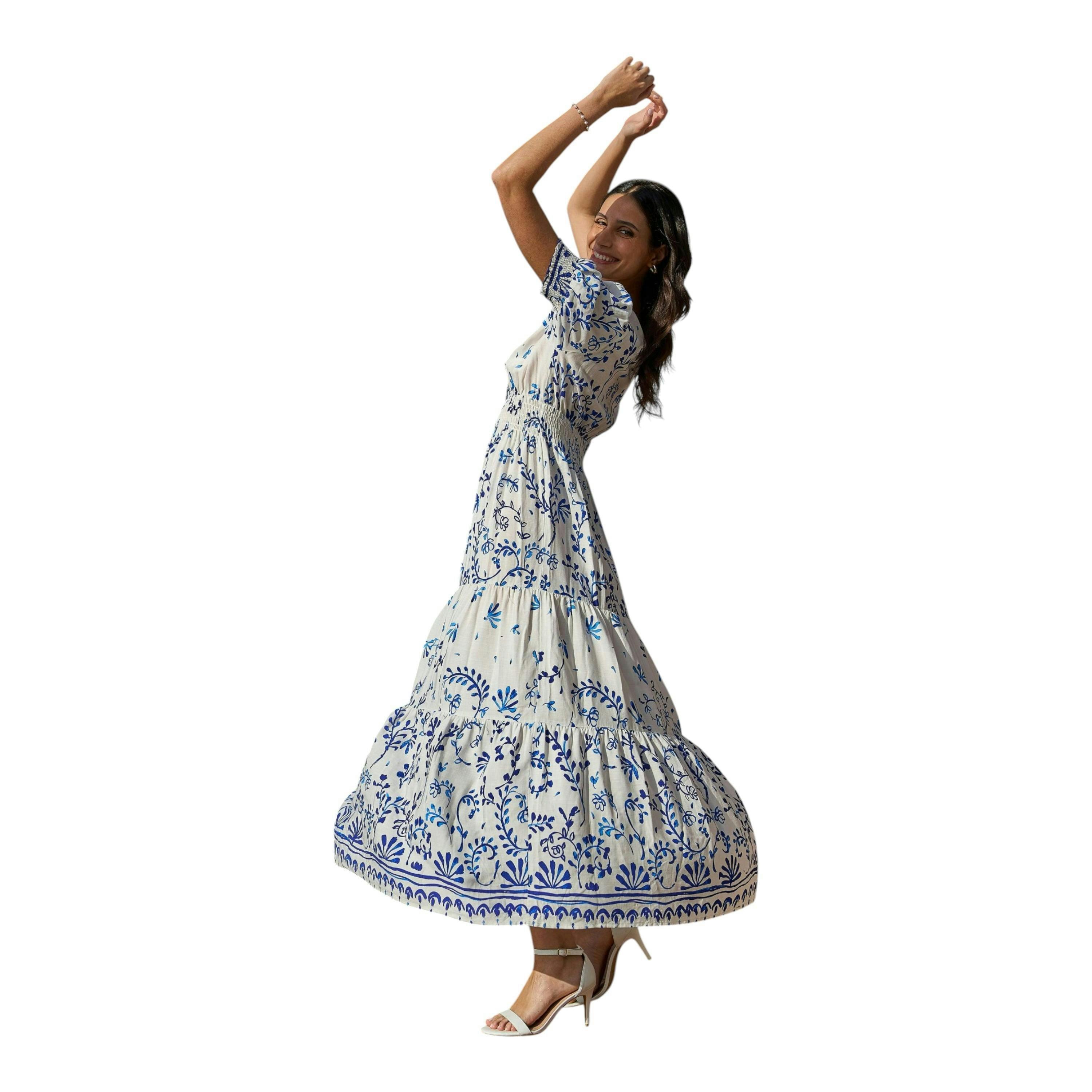 Yumi White Border Print Maxi Dress , view 1 of 5