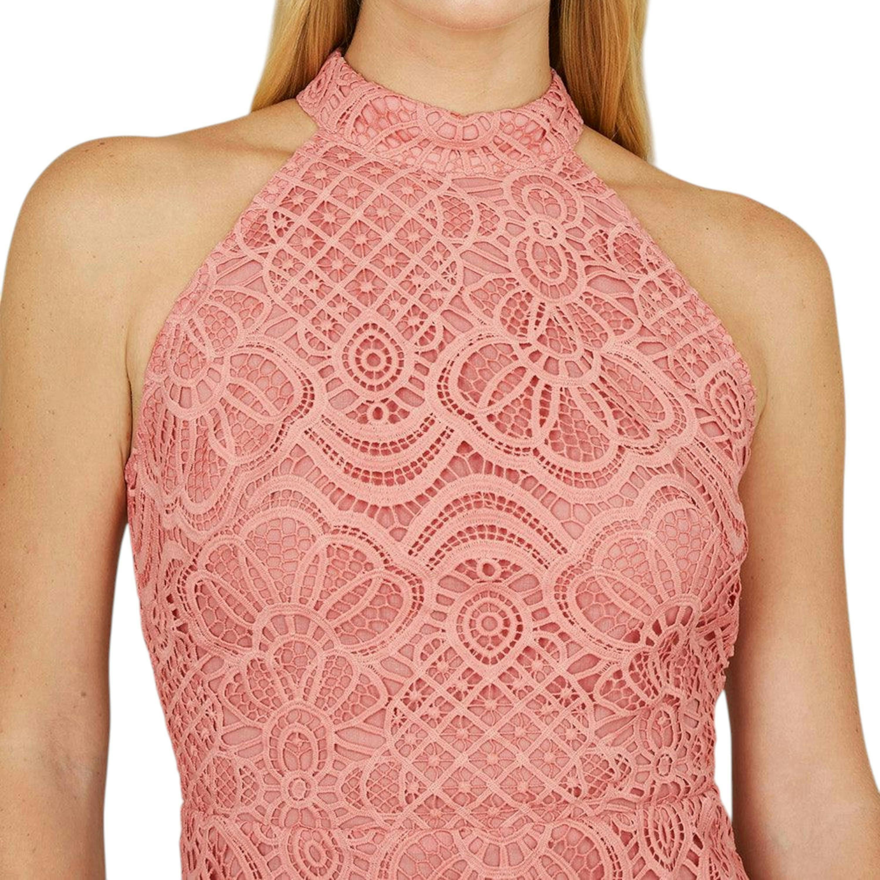 Yumi Pink Lace Halter Neck Dress , view 2 of 4
