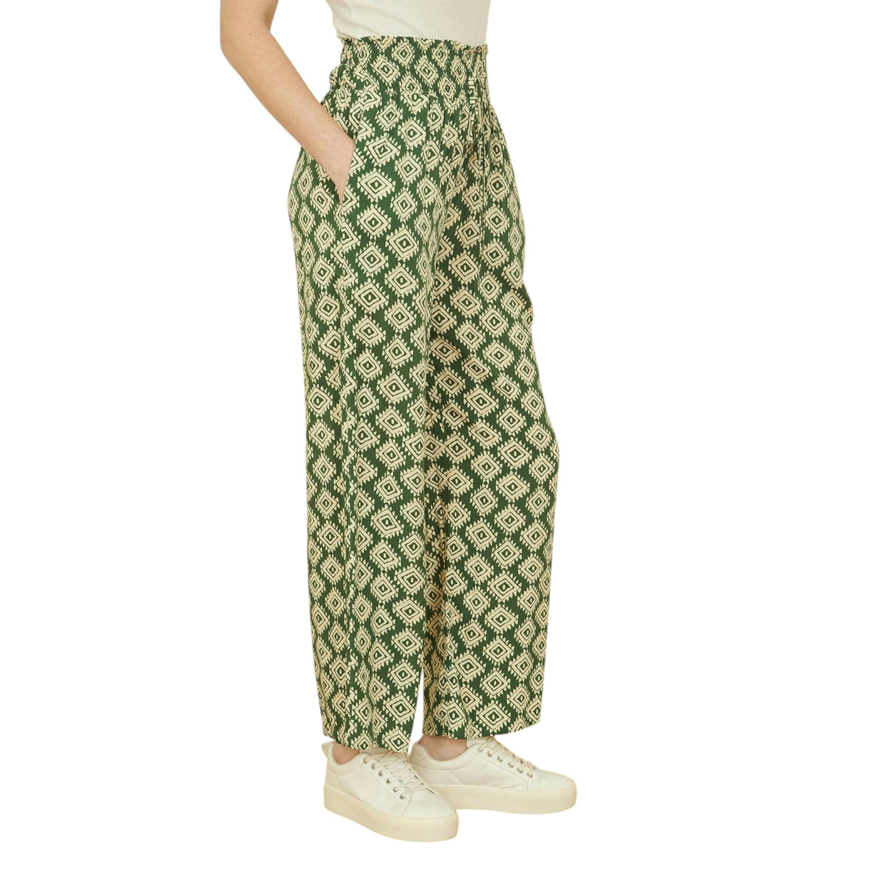 Yumi Green Geo Print Relaxed Fit Trousers , view 2 of 4
