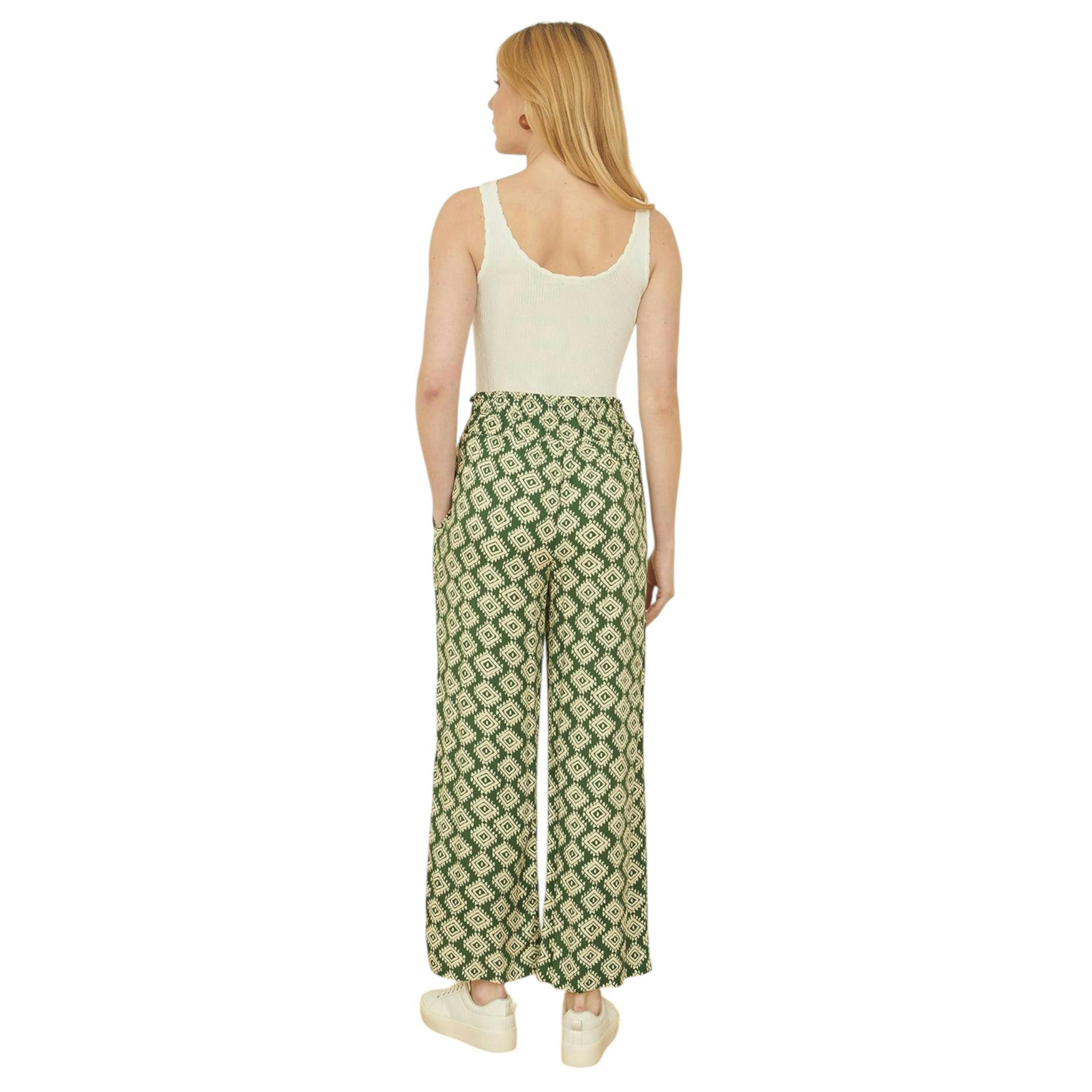 Yumi Green Geo Print Relaxed Fit Trousers , view 3 of 4