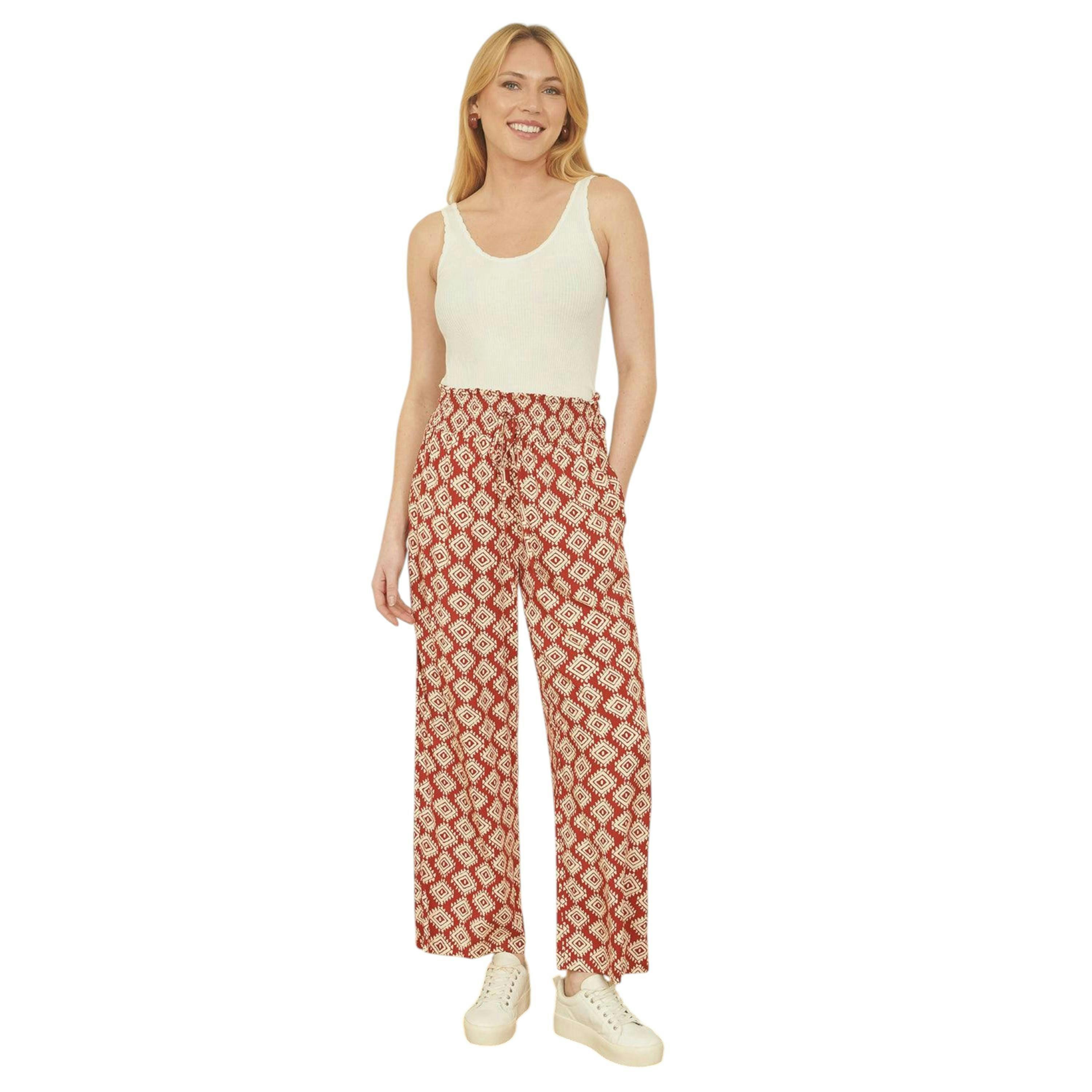 Yumi Red Geo Print Relaxed Fit Trousers , view 1 of 4