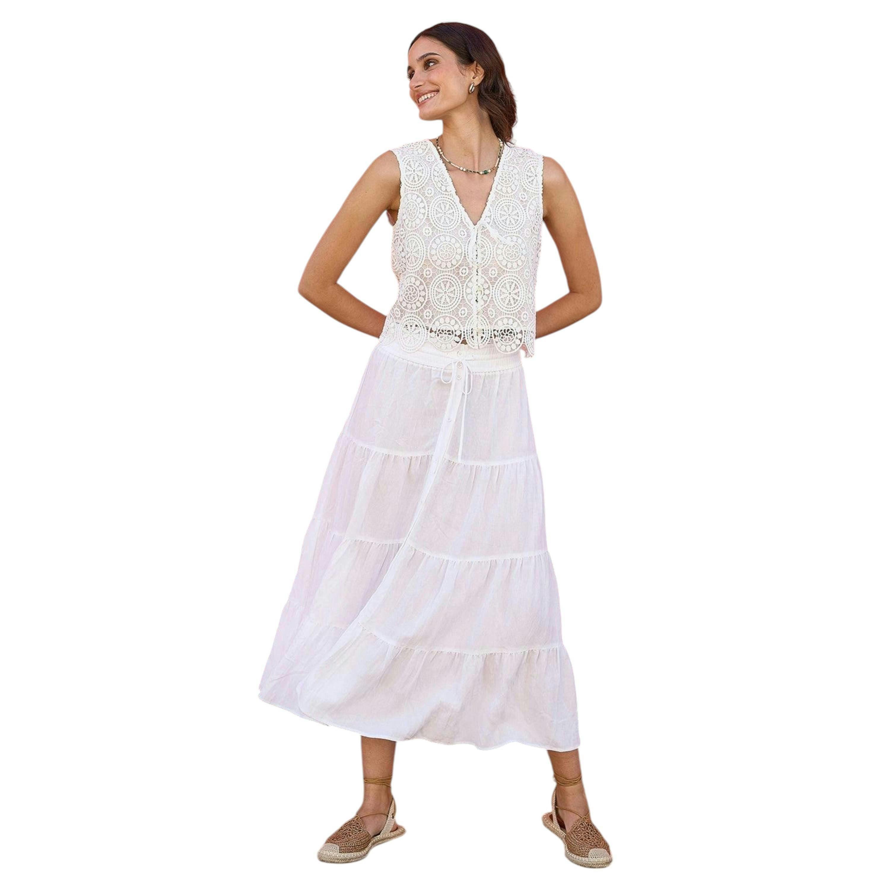 Yumi White Midi Boho Skirt , view 1 of 6