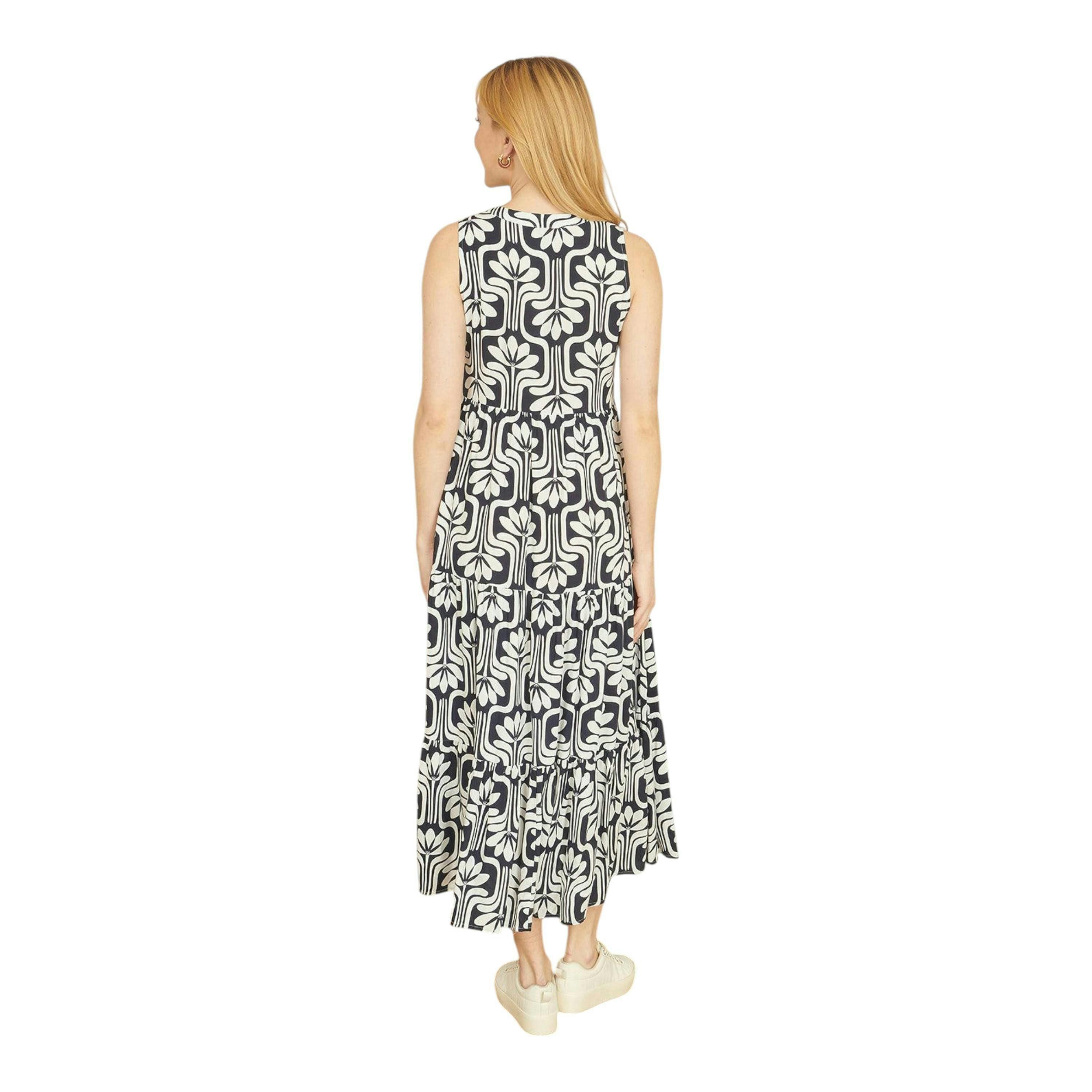 Yumi Navy Retro Print Relaxed Midi Dress , view 3 of 4