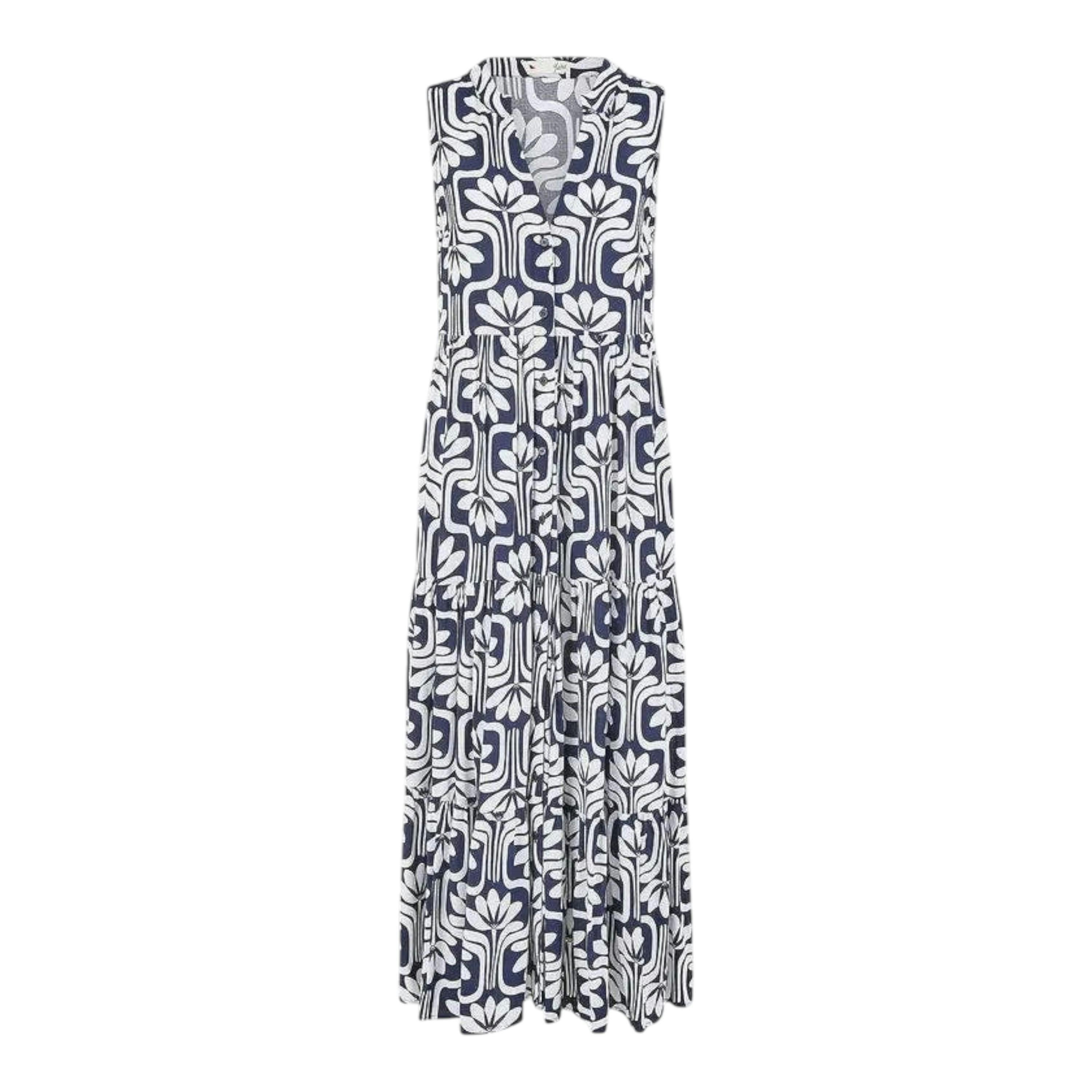 Yumi Navy Retro Print Relaxed Midi Dress , view 4 of 4