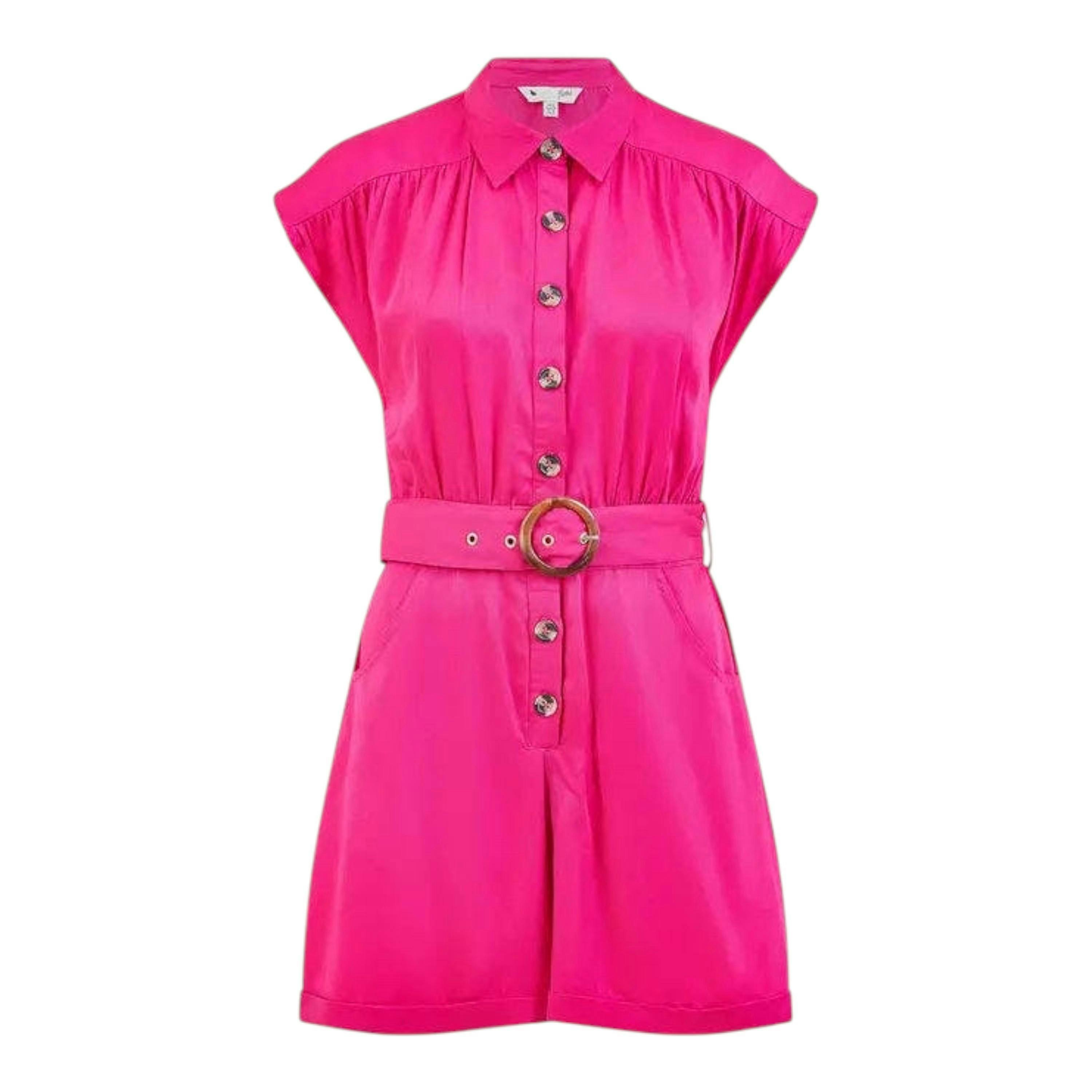 Yumi Pink Cotton Twill Button Up Playsuit With Matching Belt , view 4 of 4