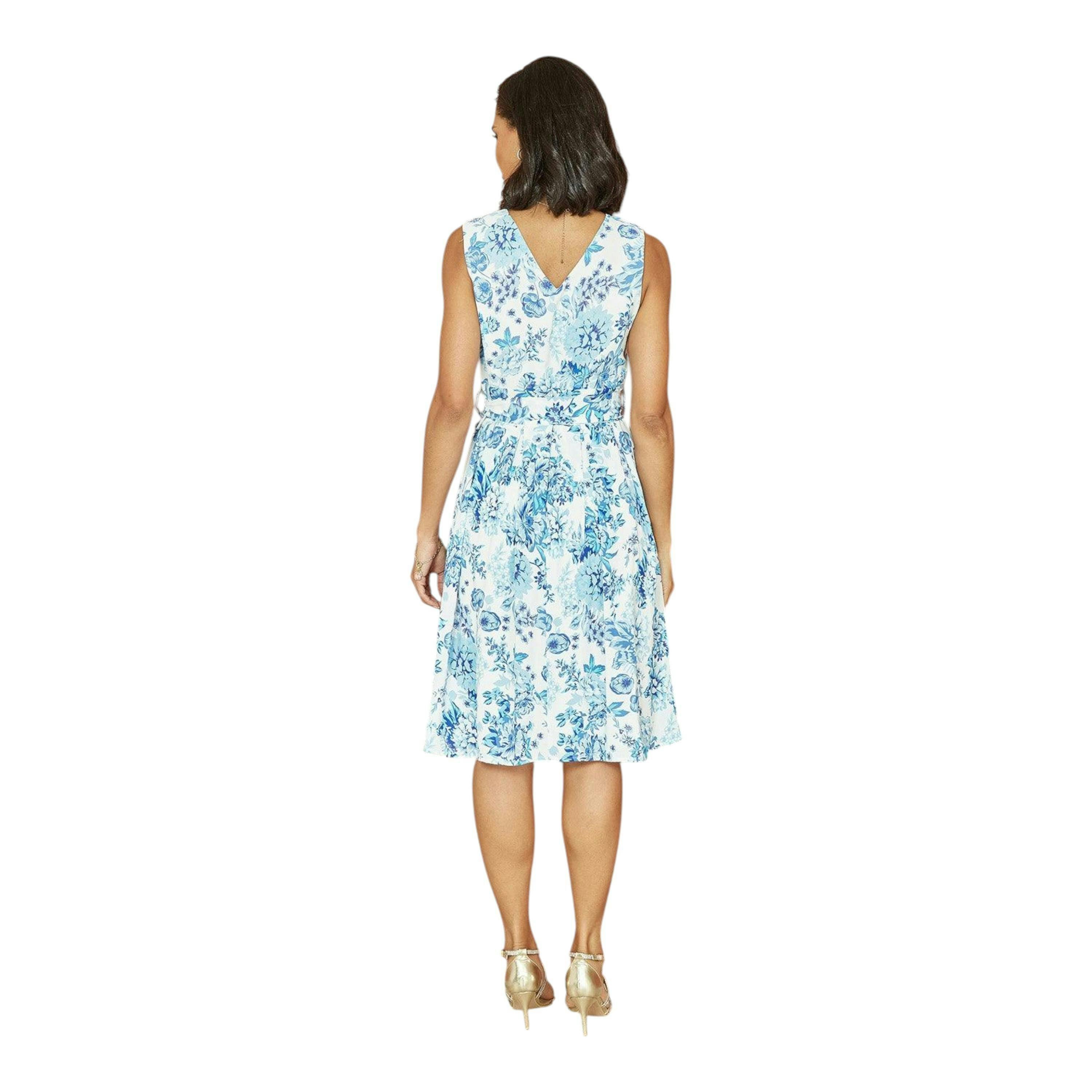 Yumi Blue Floral Wrap Over Skater Dress , view 3 of 3