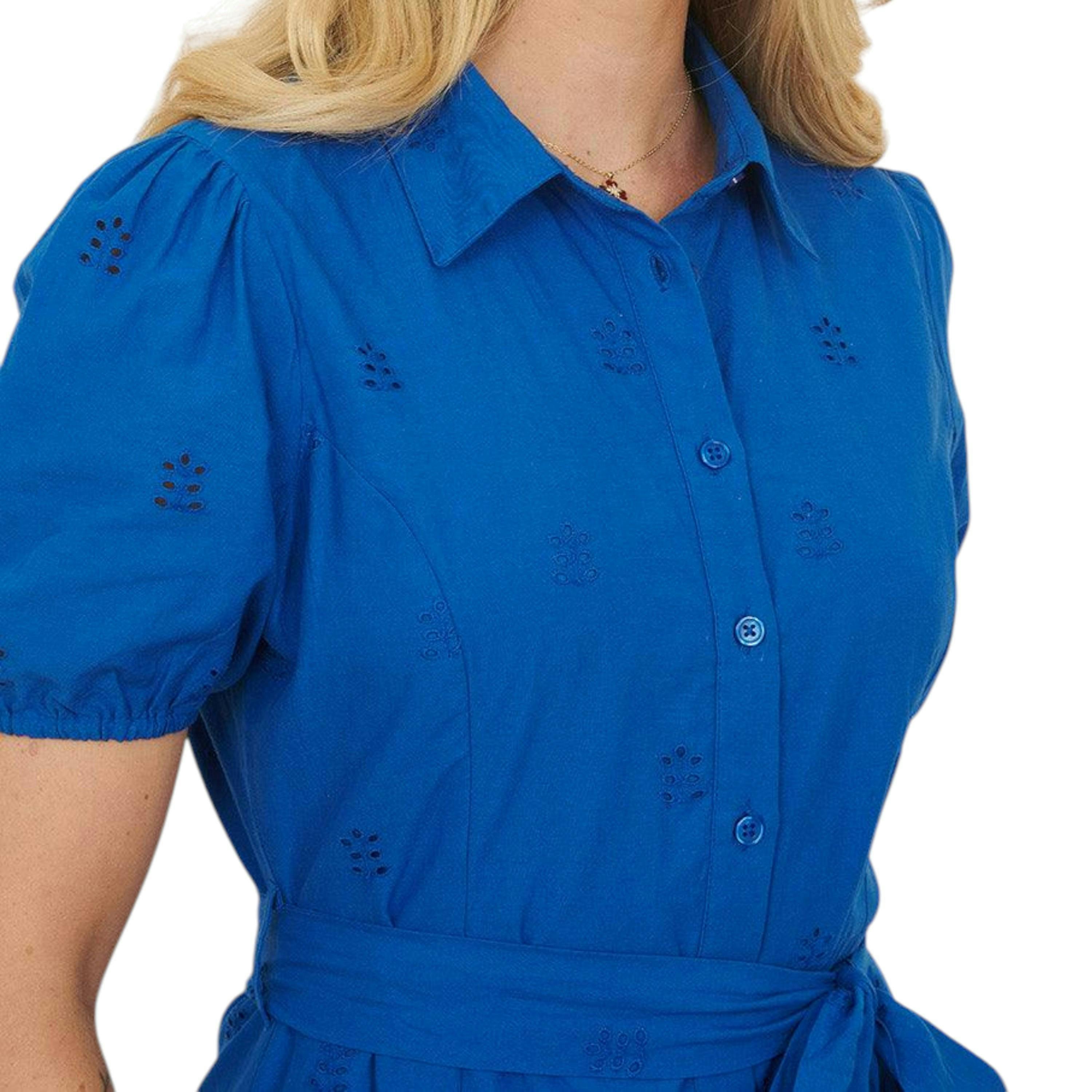 Yumi Blue Cotton Shirt Midi Dress With Cut Out Details , view 2 of 6