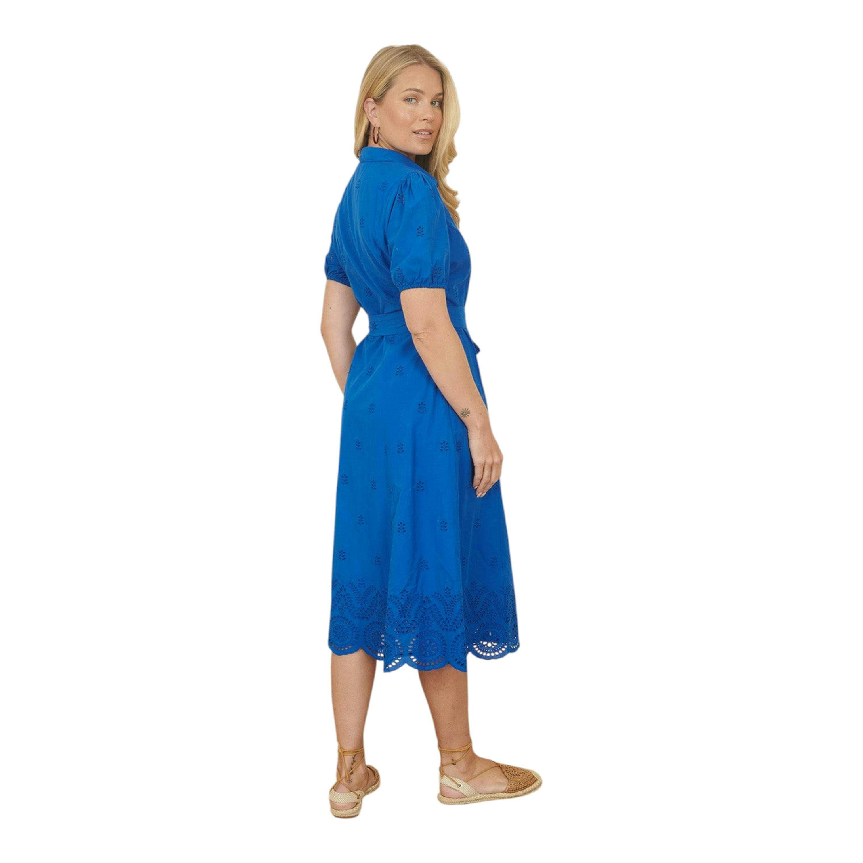 Yumi Blue Cotton Shirt Midi Dress With Cut Out Details , view 4 of 6