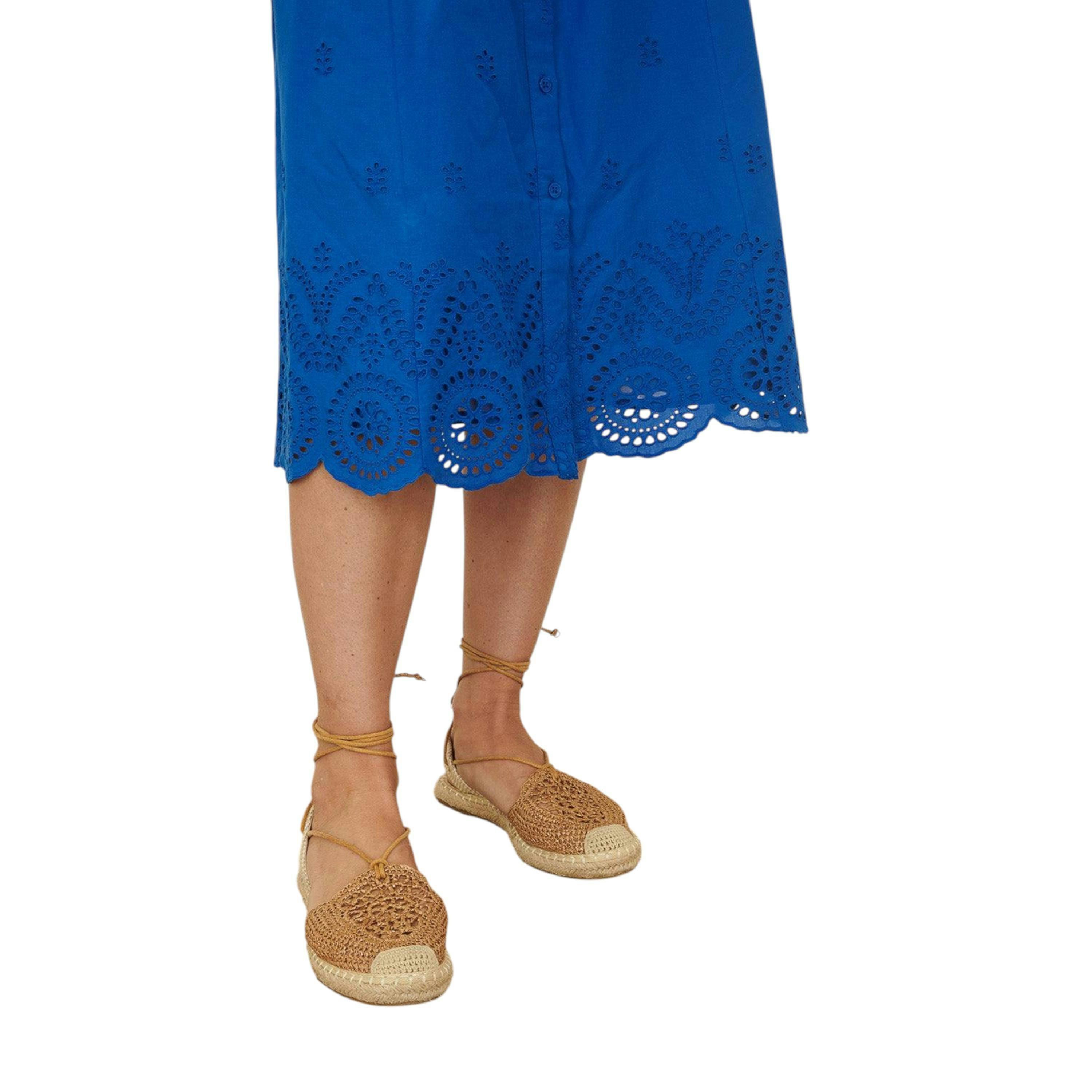 Yumi Blue Cotton Shirt Midi Dress With Cut Out Details , view 5 of 6