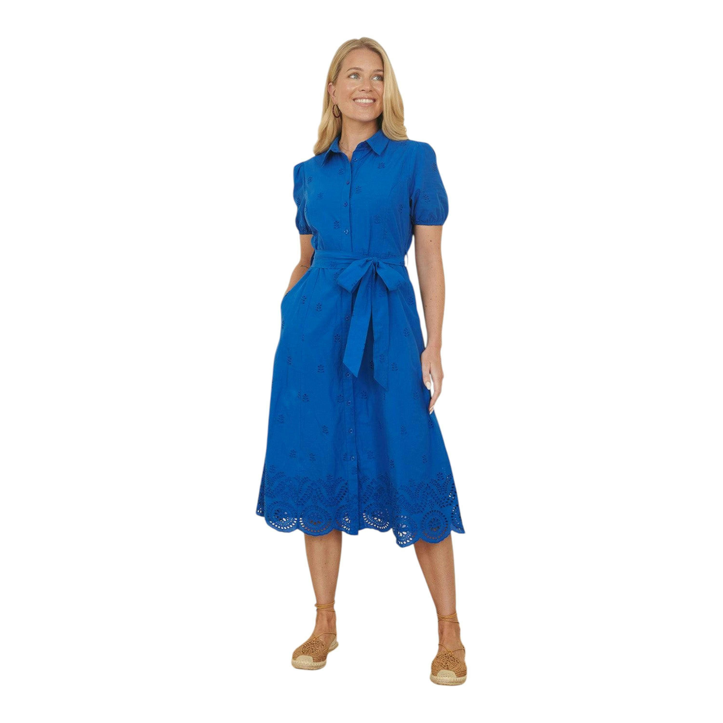 Yumi Blue Cotton Shirt Midi Dress With Cut Out Details , view 6 of 6