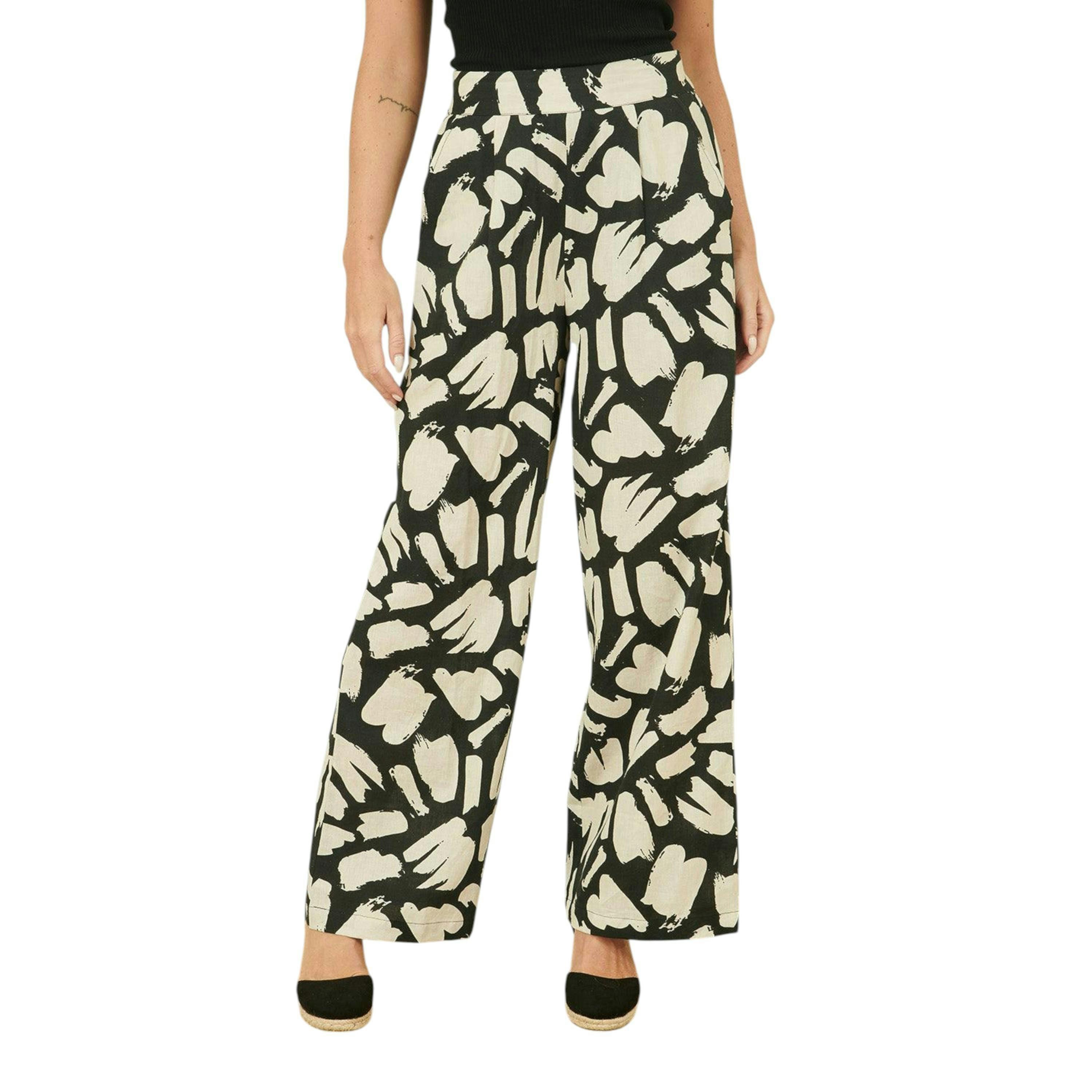 Yumi Black Cotton Splash Print Relaxed Fit Trousers , view 2 of 4