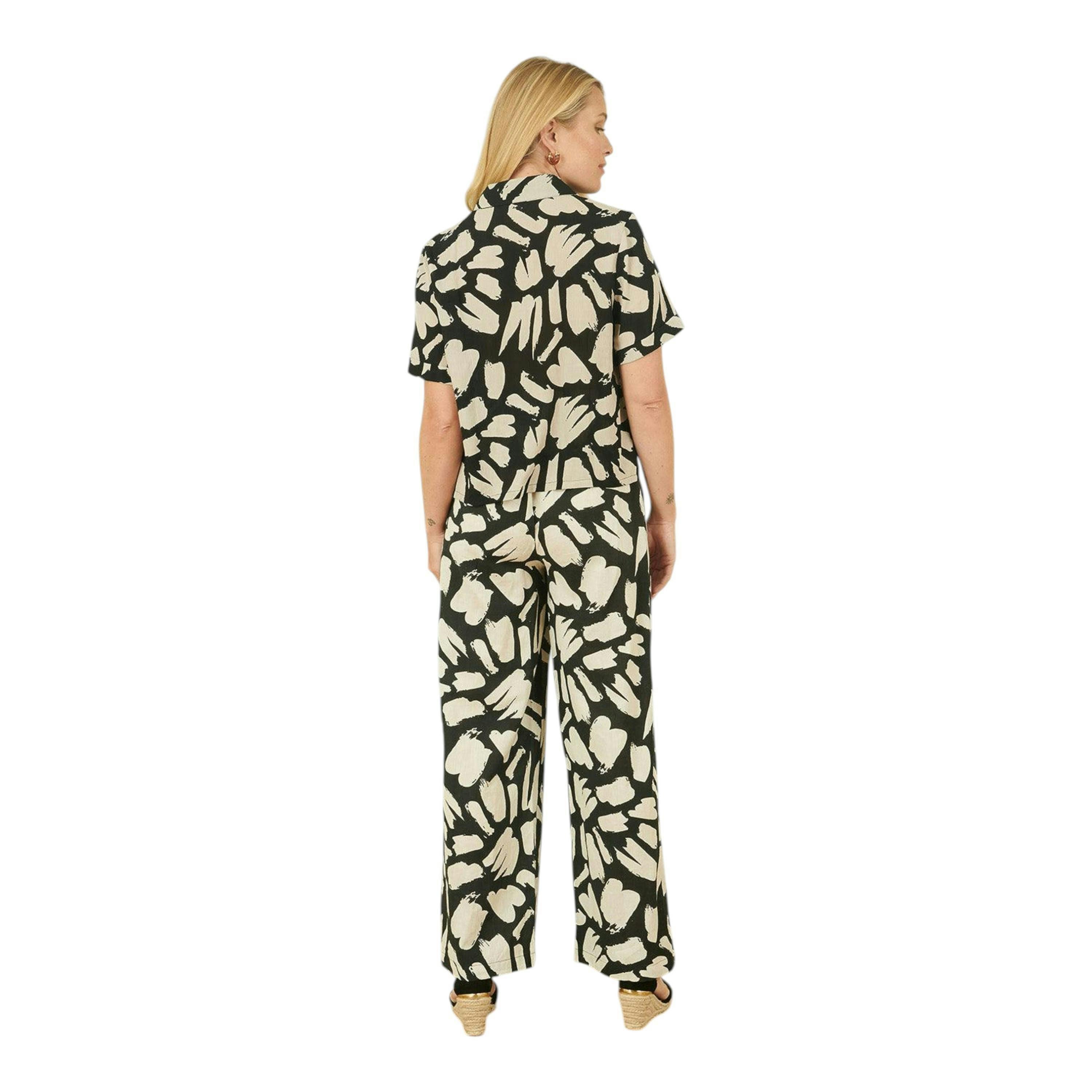 Yumi Black Cotton Splash Print Relaxed Fit Trousers , view 3 of 4