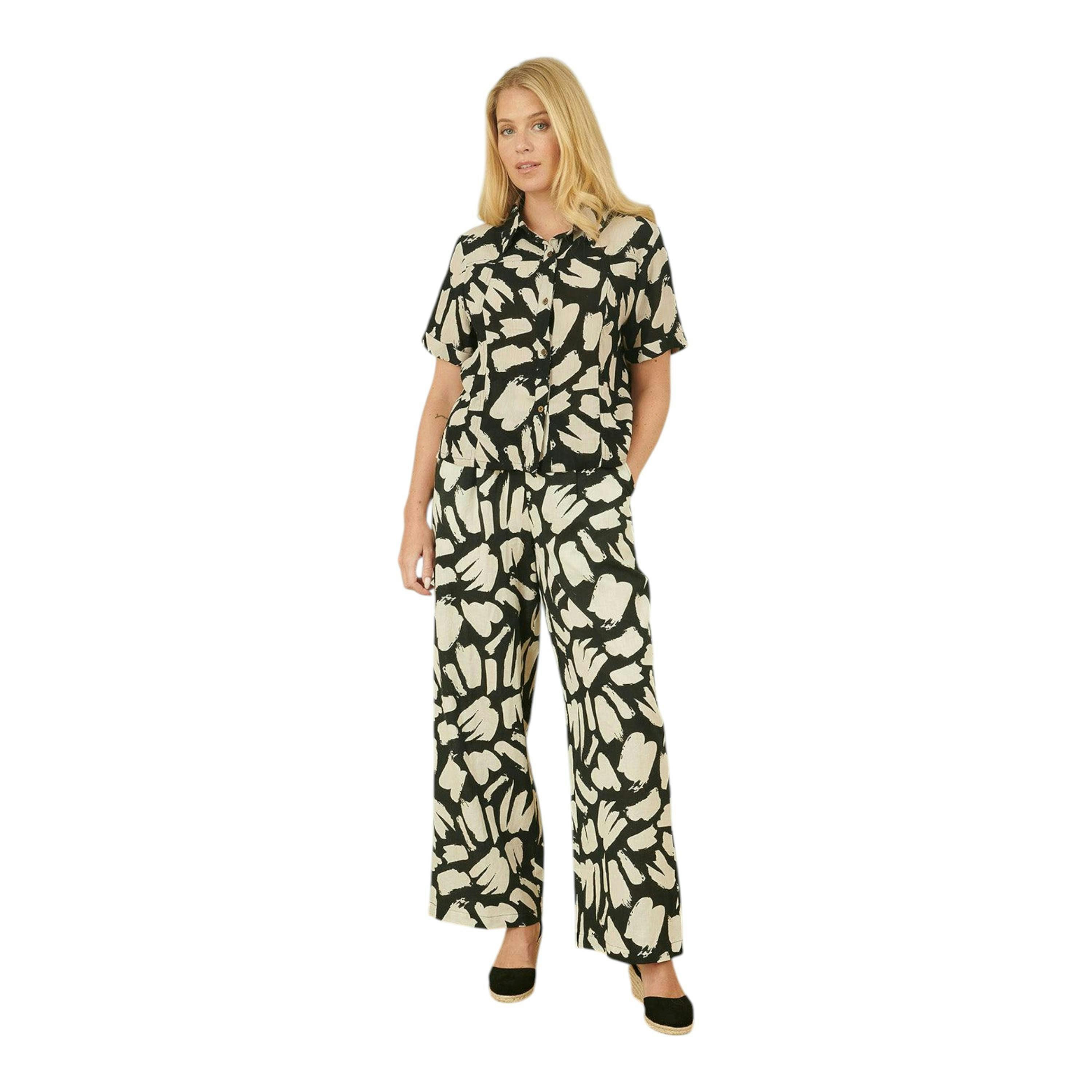 Yumi Black Cotton Splash Print Relaxed Fit Trousers , view 4 of 4