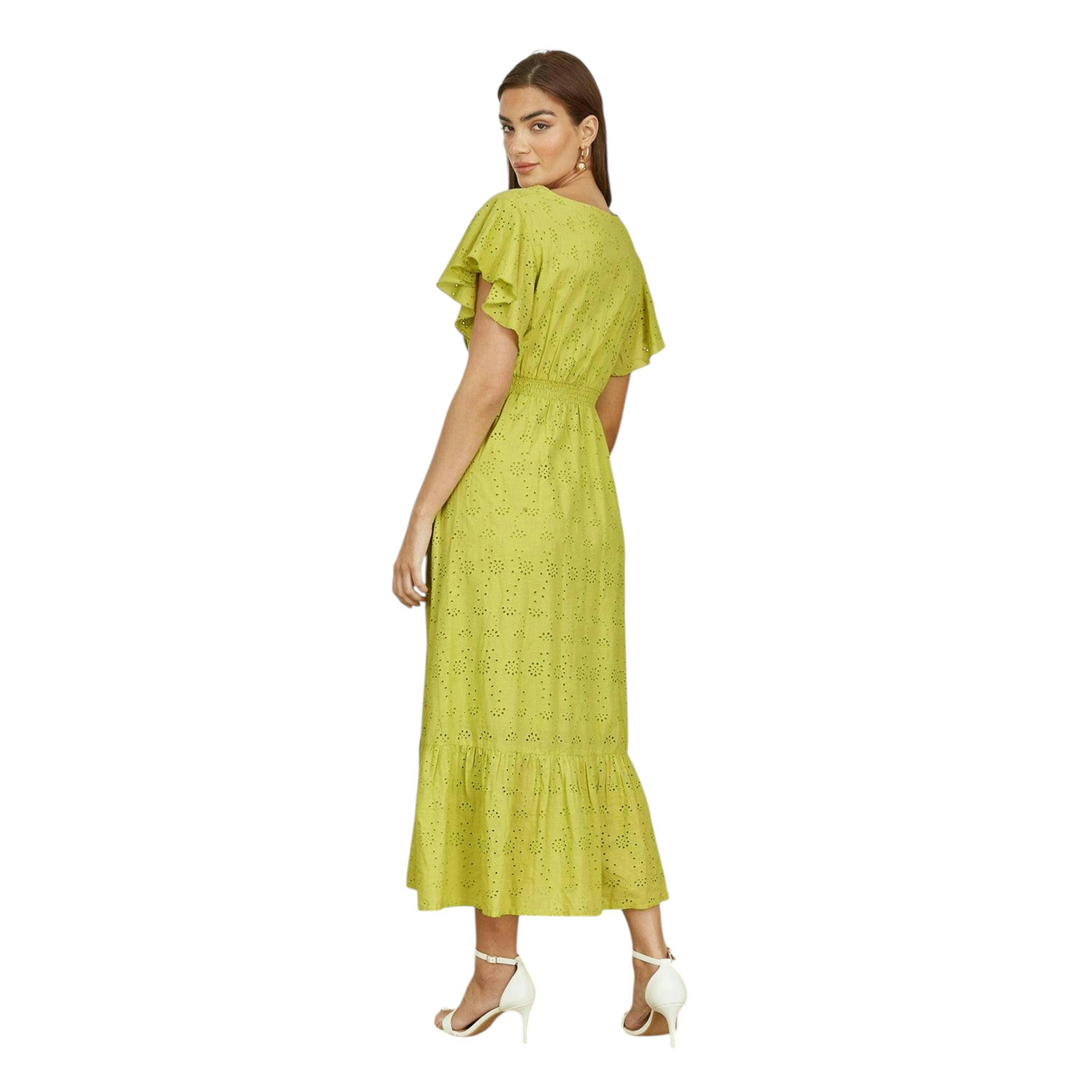 Yumi Lime Cotton Broderie Anglaise Wrap Midi Dress , view 3 of 5