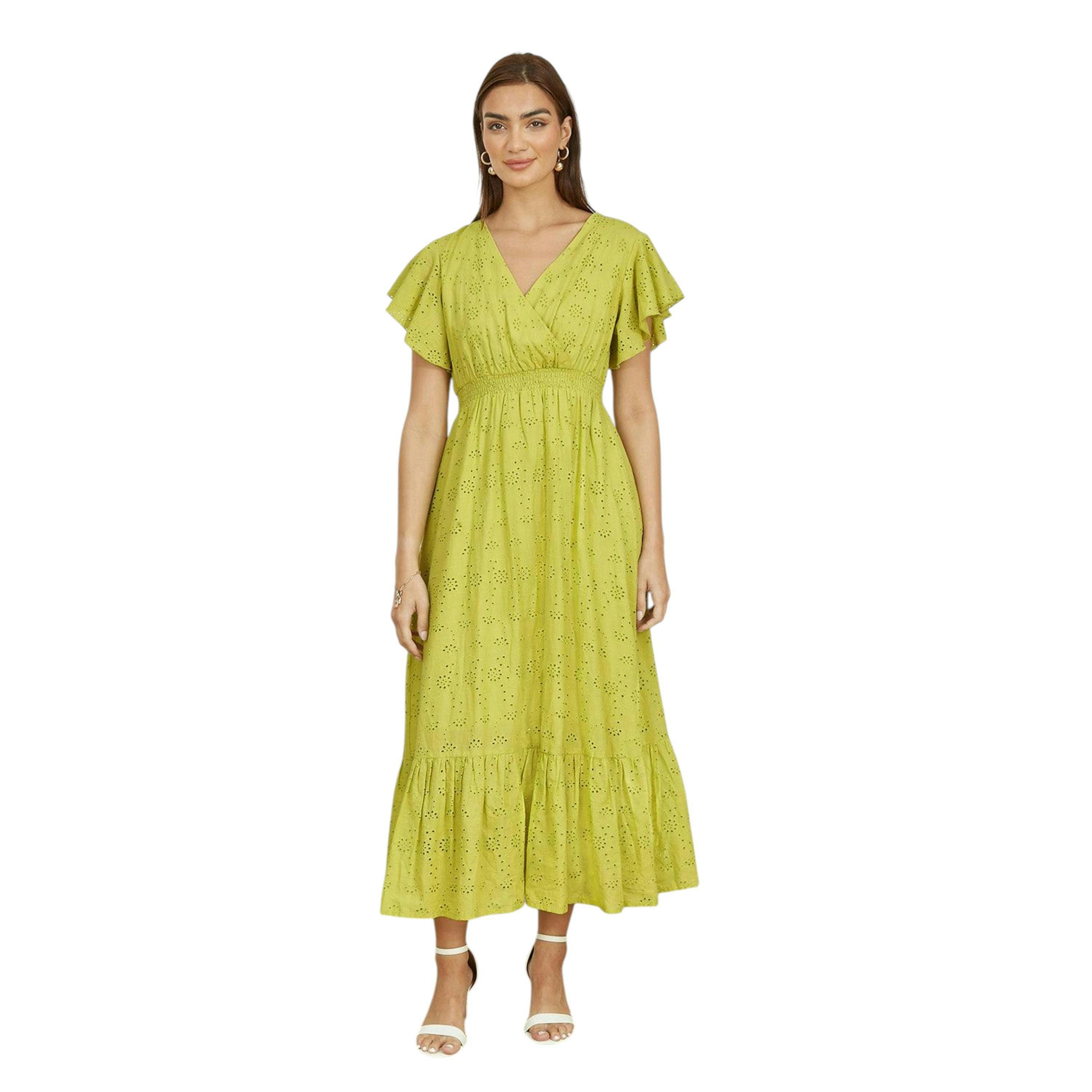 Yumi Lime Cotton Broderie Anglaise Wrap Midi Dress , view 5 of 5