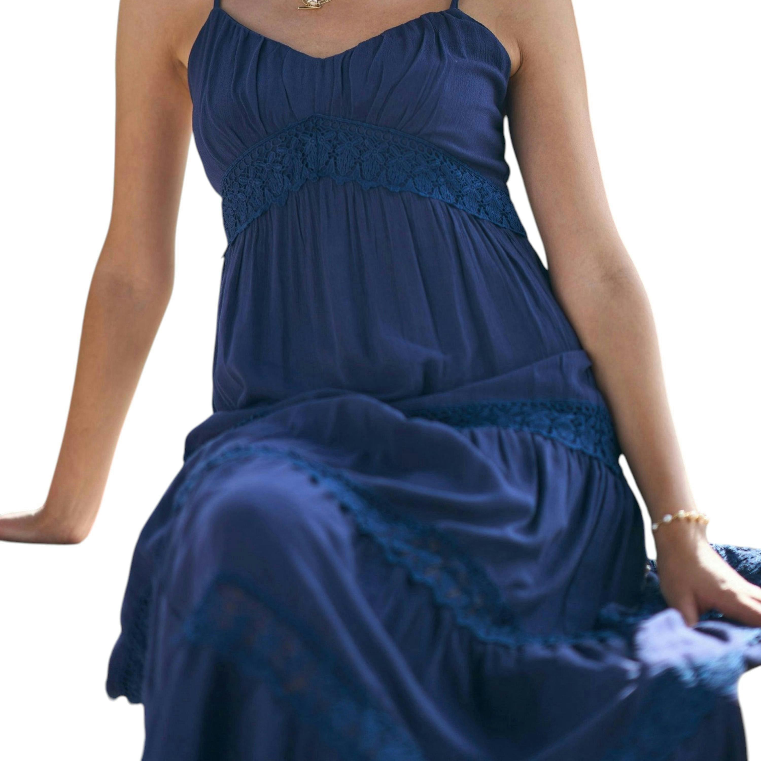 Yumi Navy Lace Tiered Strappy Maxi Dress , view 1 of 4