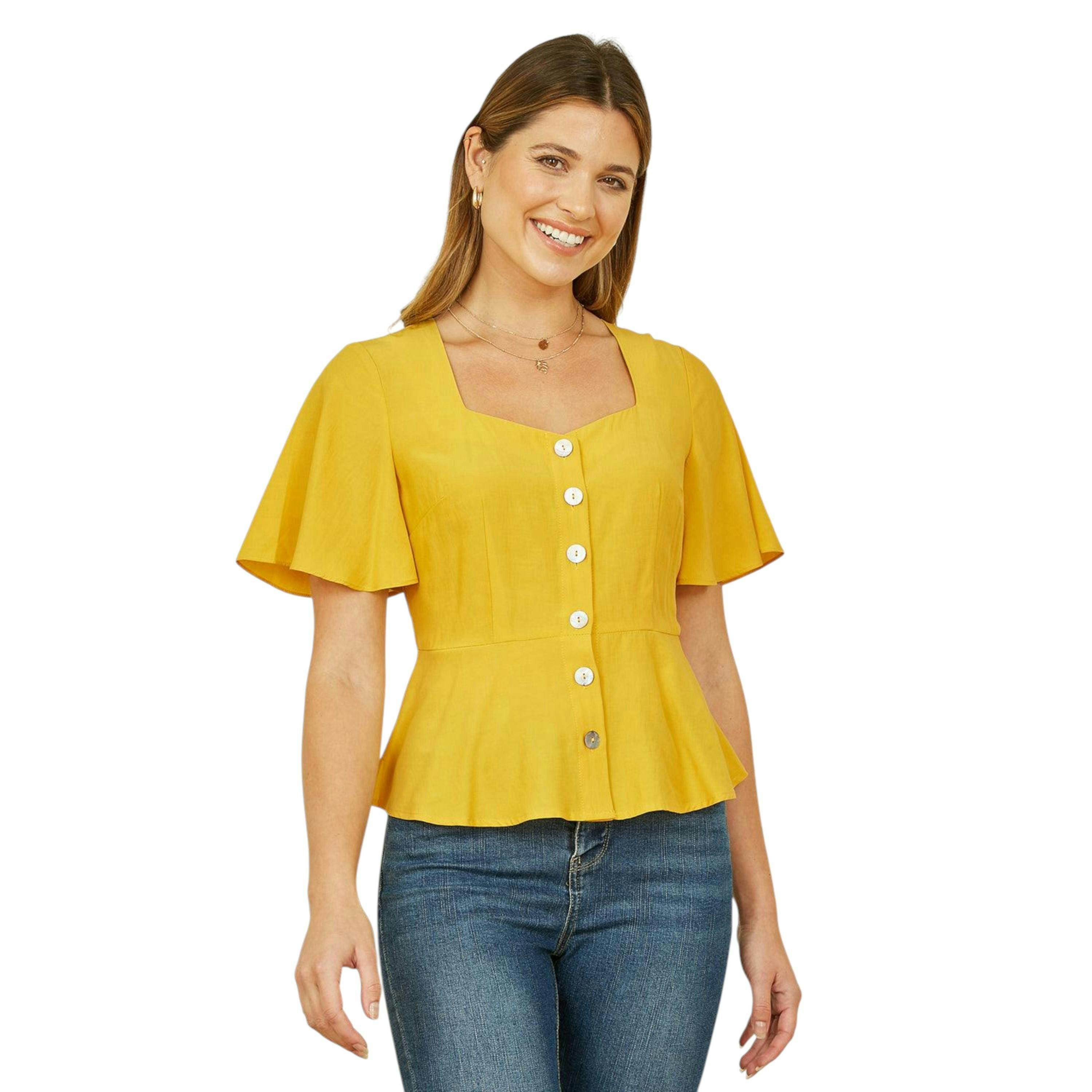 Yumi Yellow Button Up Top , view 1 of 3