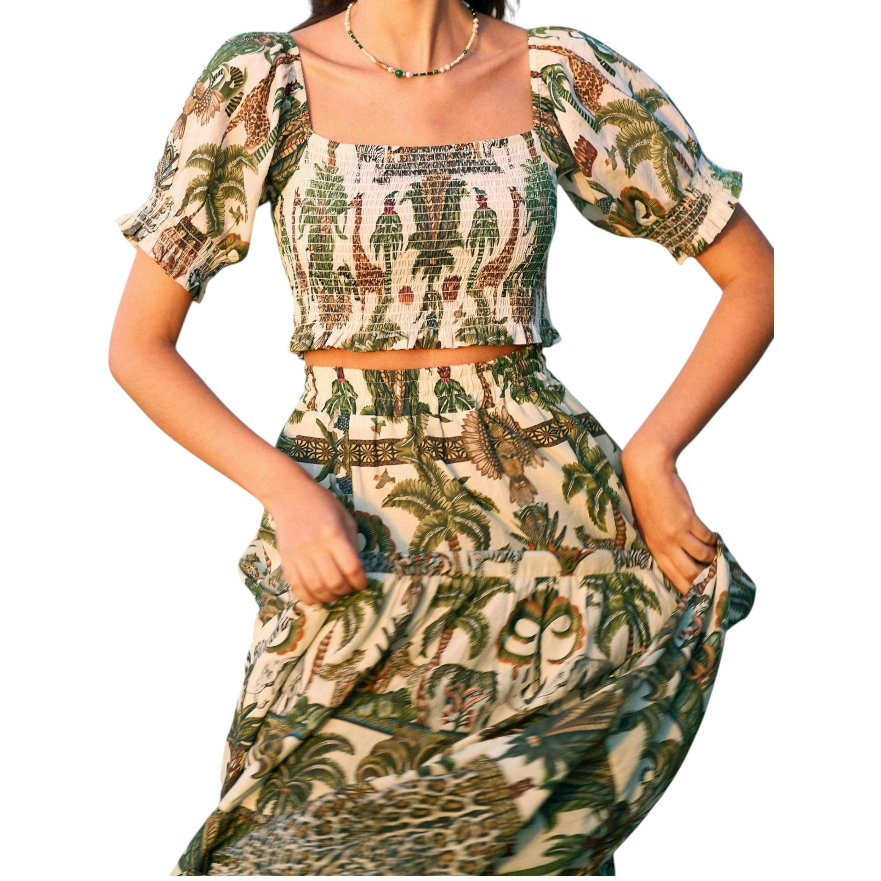Yumi White Cotton Voile Safari Ruched Crop Top , view 1 of 5