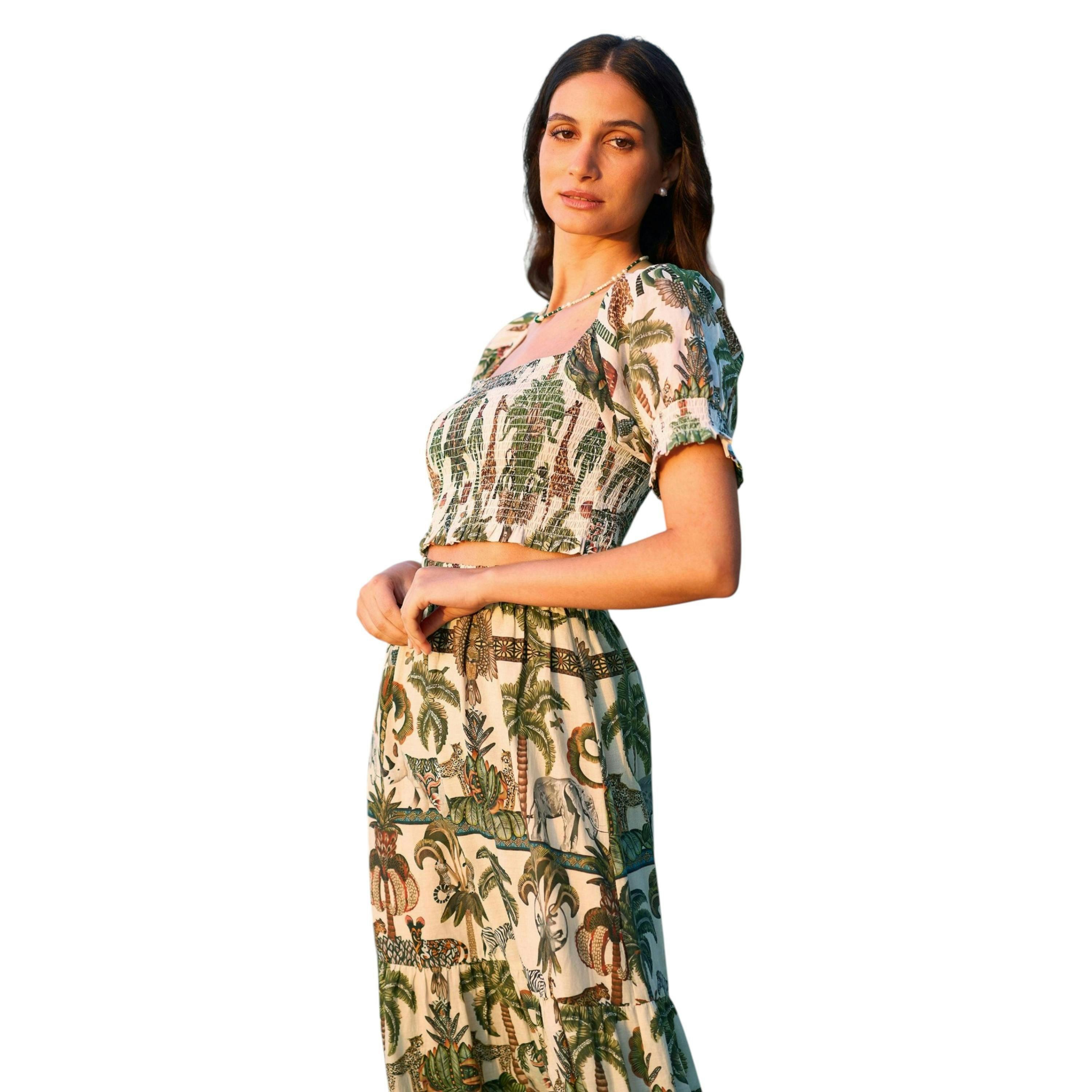 Yumi White Cotton Voile Safari Ruched Crop Top , view 4 of 5