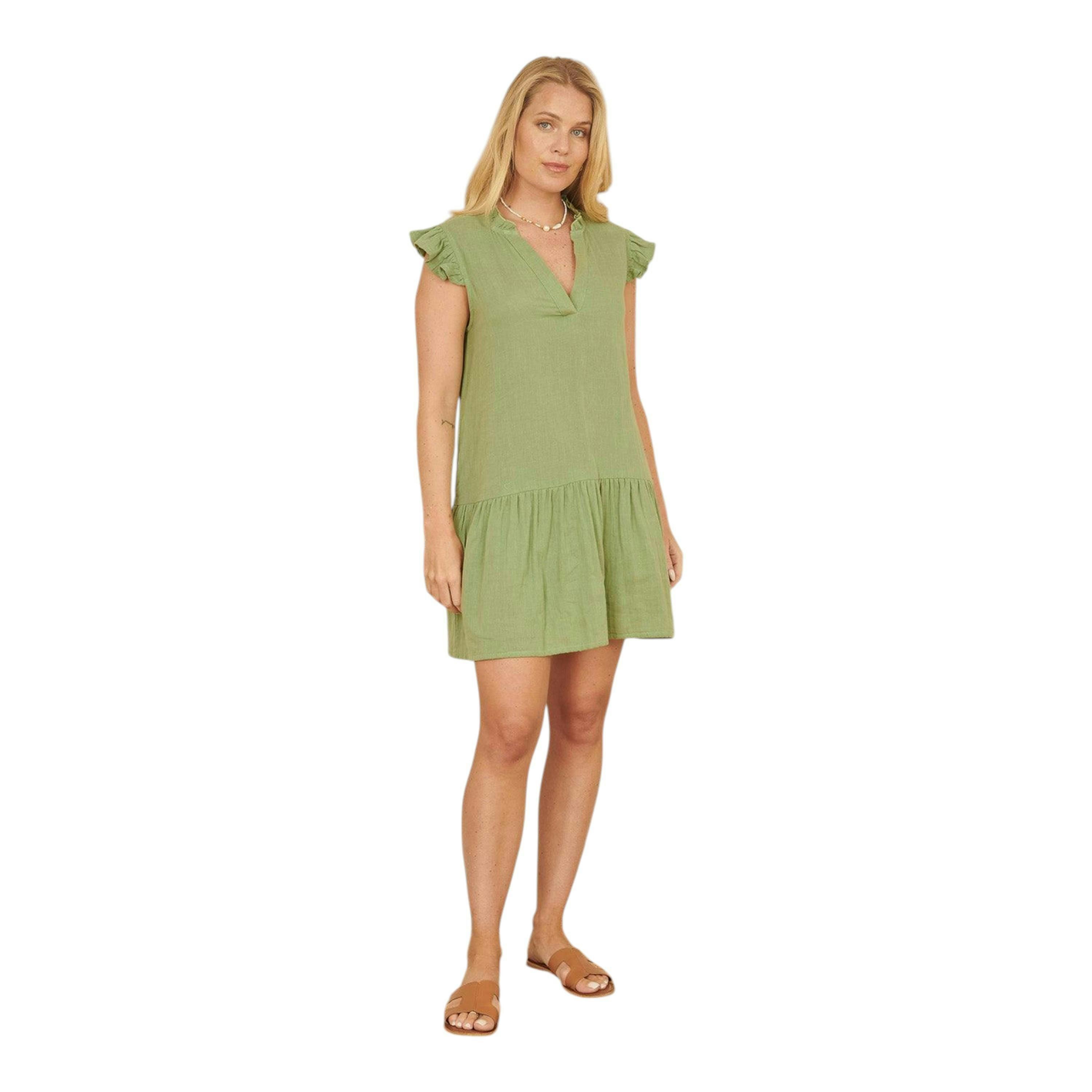 Yumi Green Double Cotton Tunic With Frill Sleeves , view 2 of 4