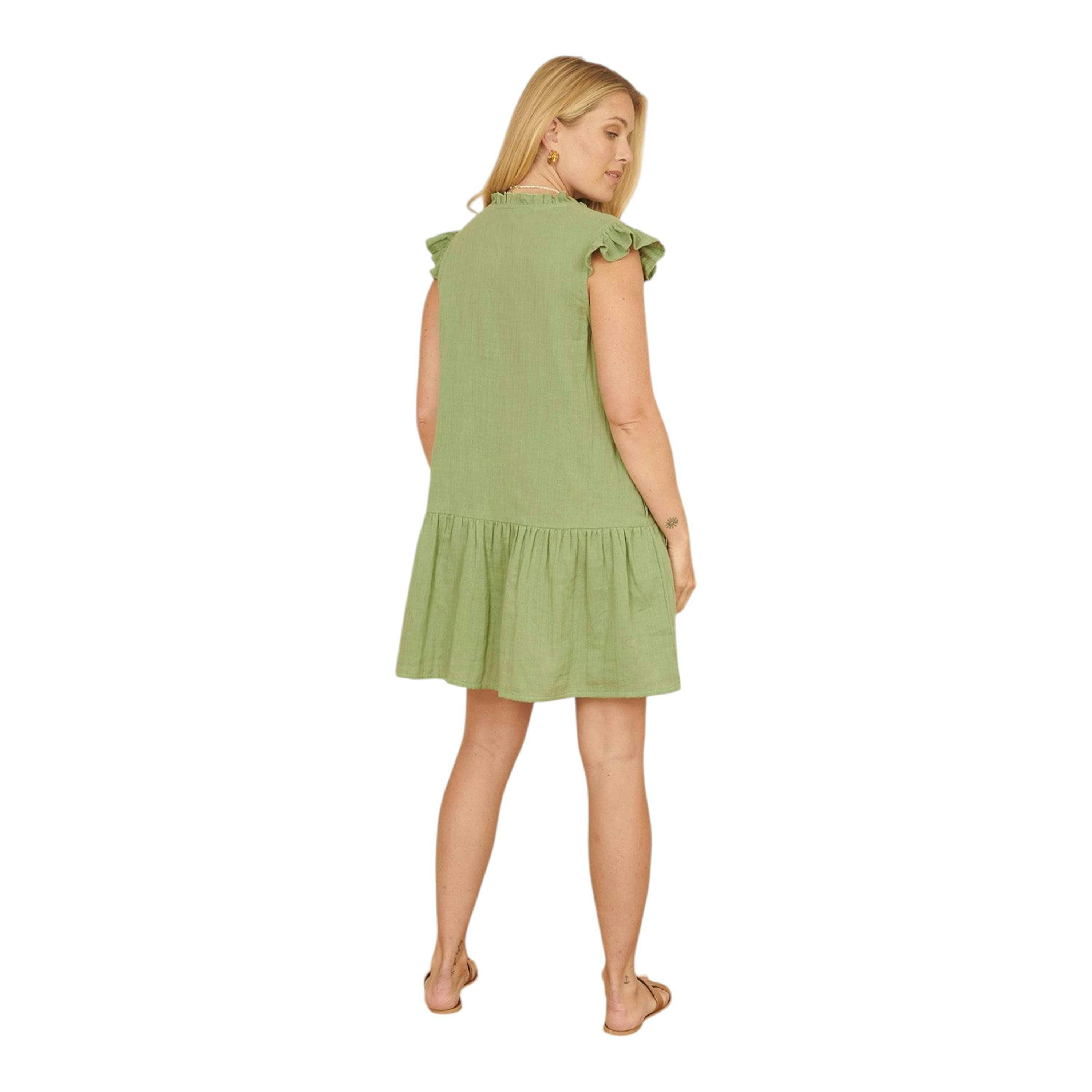Yumi Green Double Cotton Tunic With Frill Sleeves , view 3 of 4