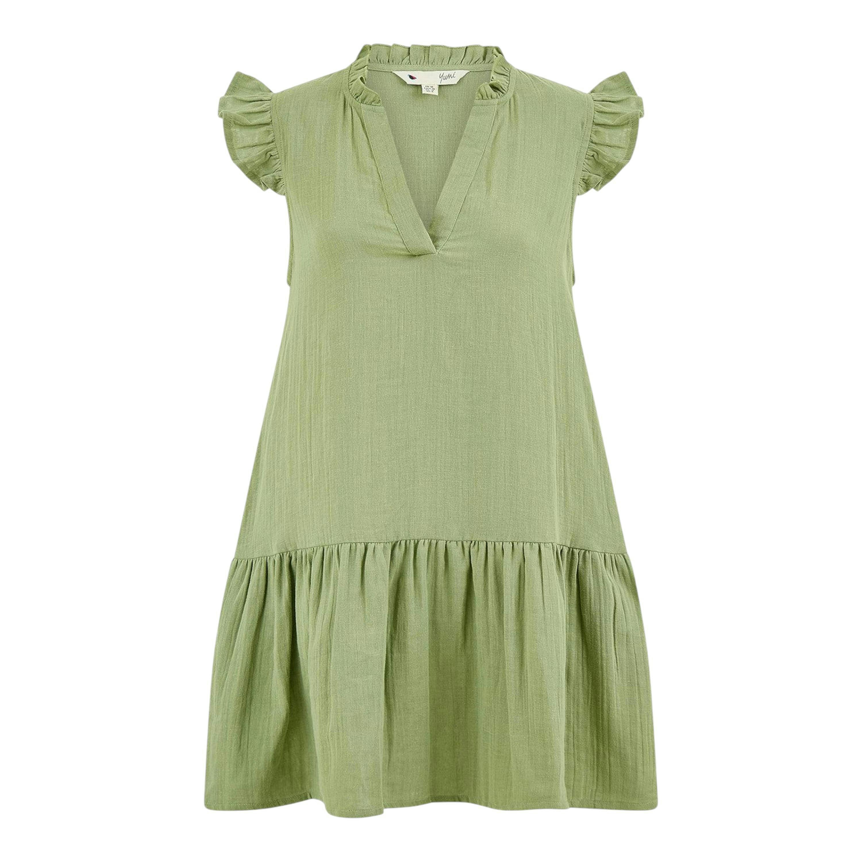 Yumi Green Double Cotton Tunic With Frill Sleeves , view 4 of 4