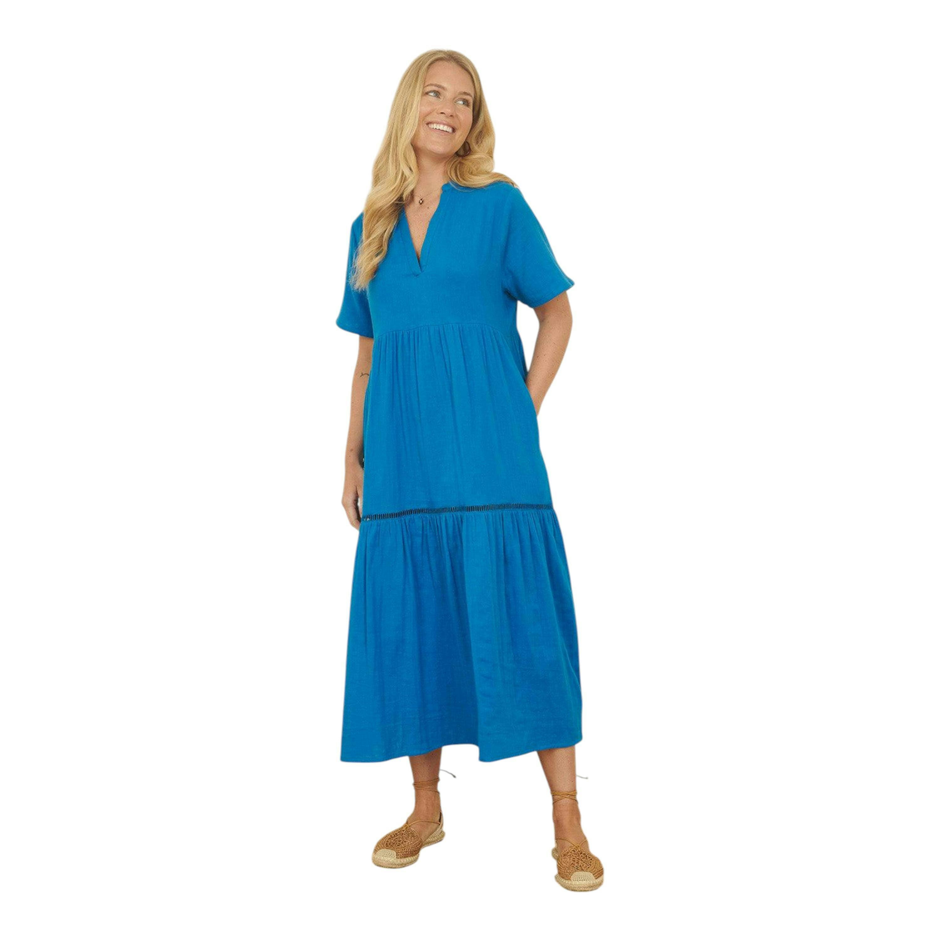 Yumi Blue Double Cotton Long Kaftan , view 1 of 5