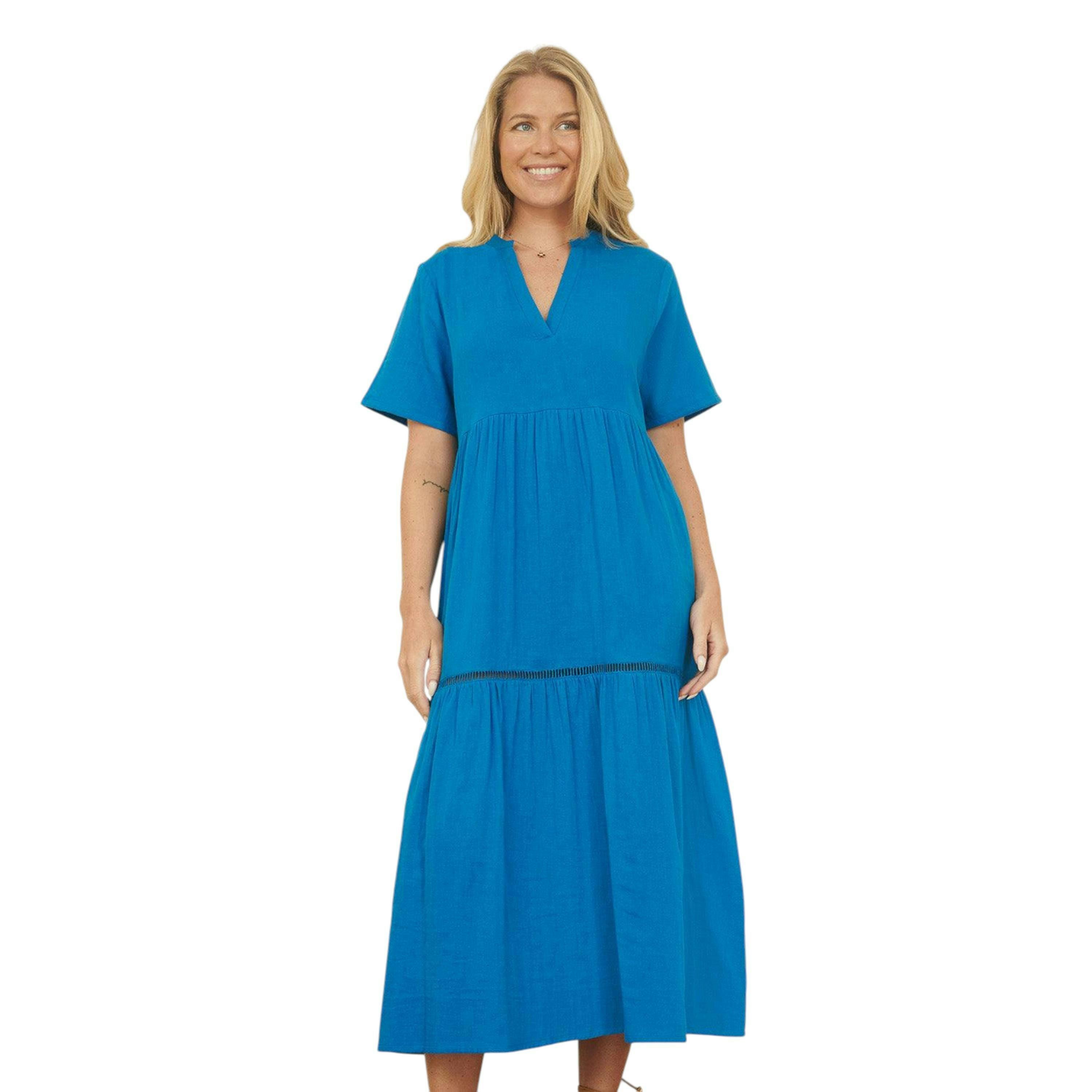 Yumi Blue Double Cotton Long Kaftan , view 2 of 5