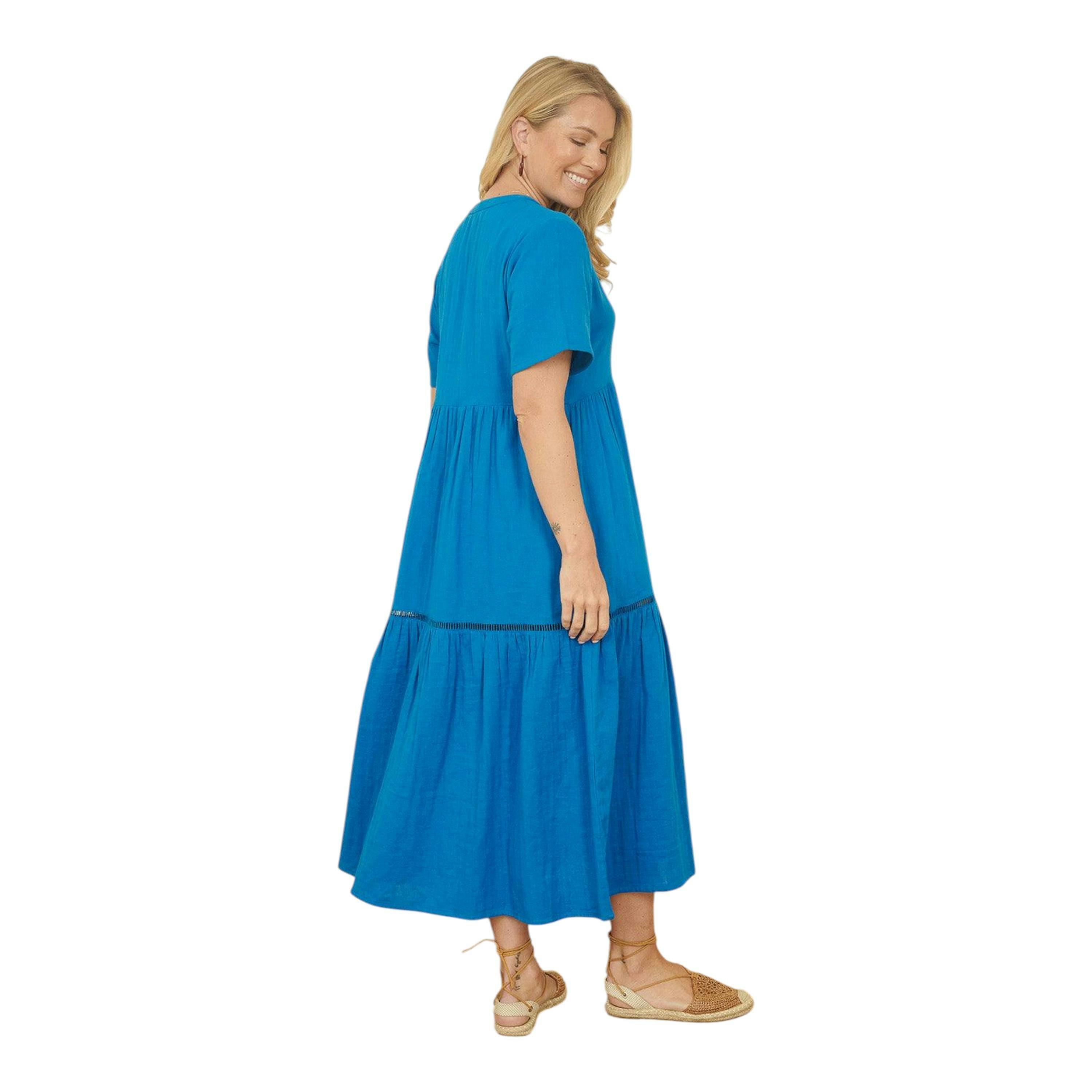 Yumi Blue Double Cotton Long Kaftan , view 3 of 5
