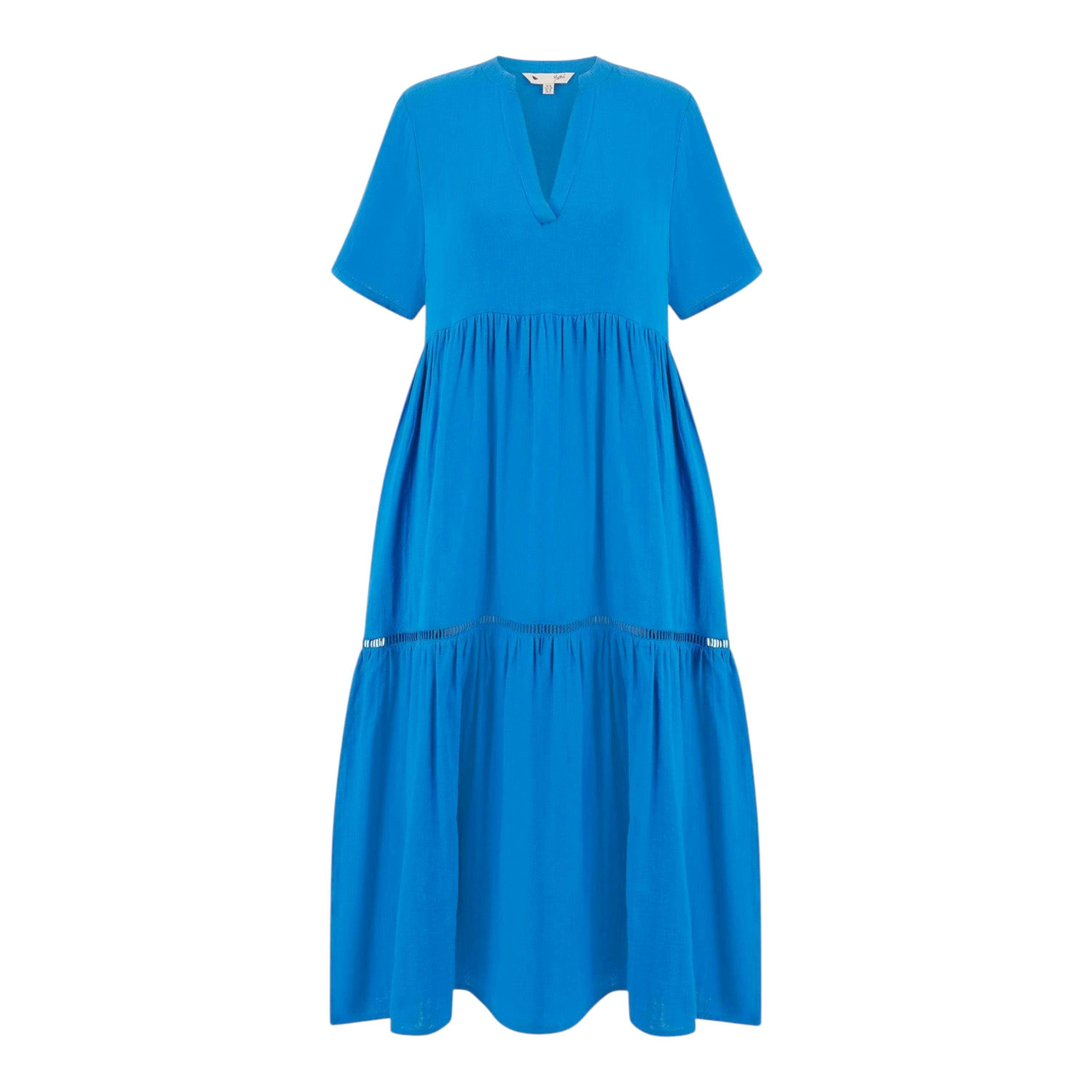 Yumi Blue Double Cotton Long Kaftan , view 4 of 5