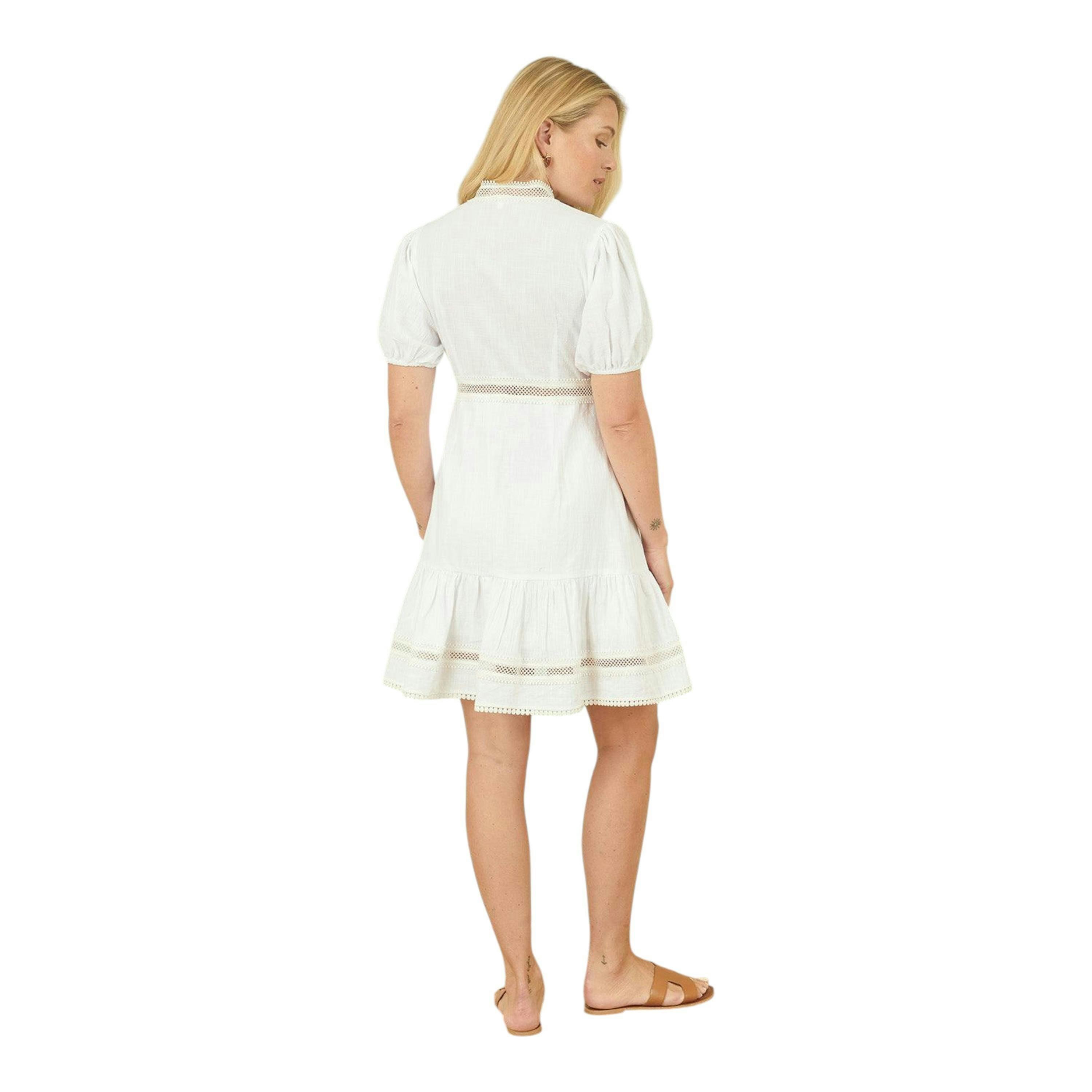 Yumi White Cotton Lace Trim Skater Shirt Dress , view 4 of 5