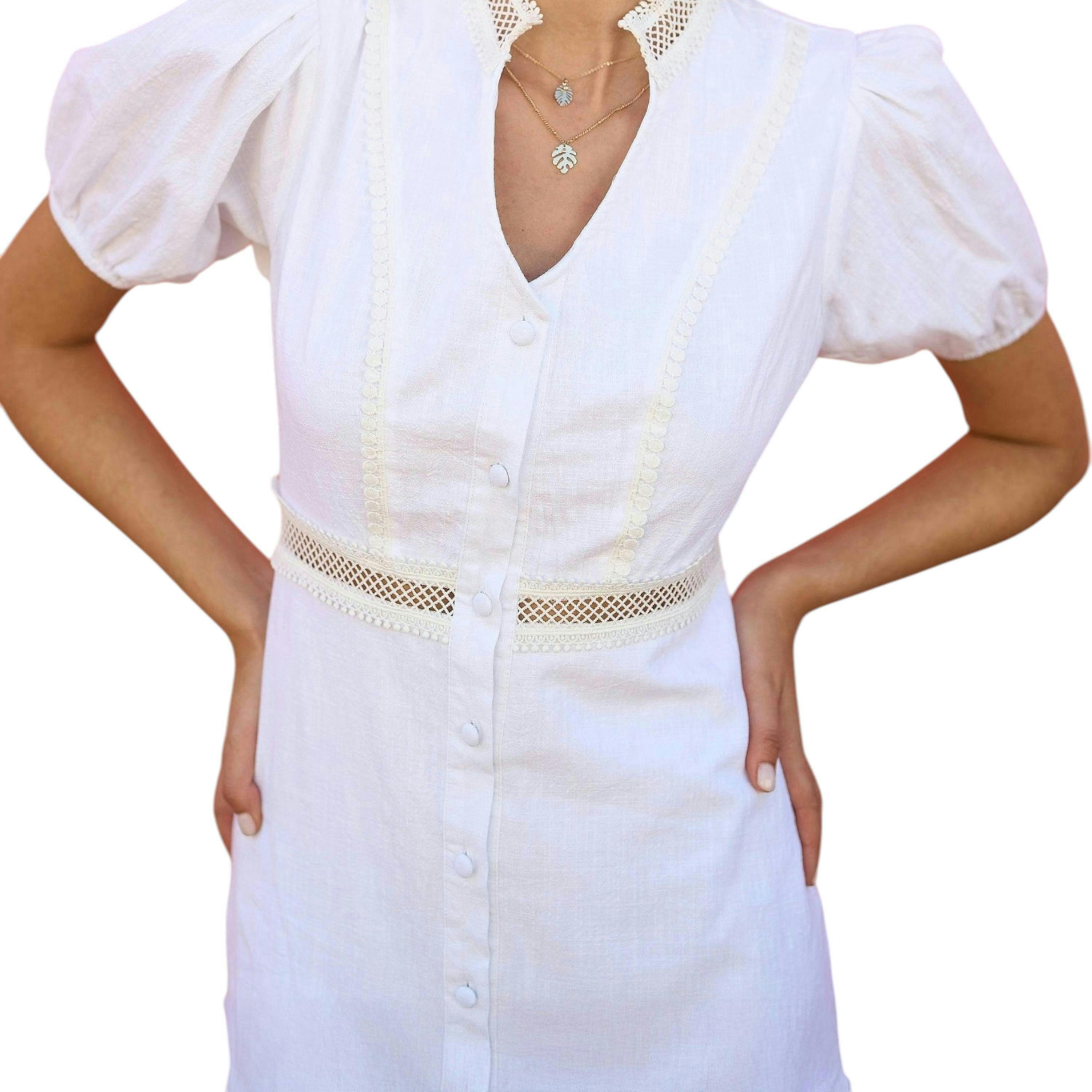 Yumi White Cotton Lace Trim Skater Shirt Dress , view 5 of 5