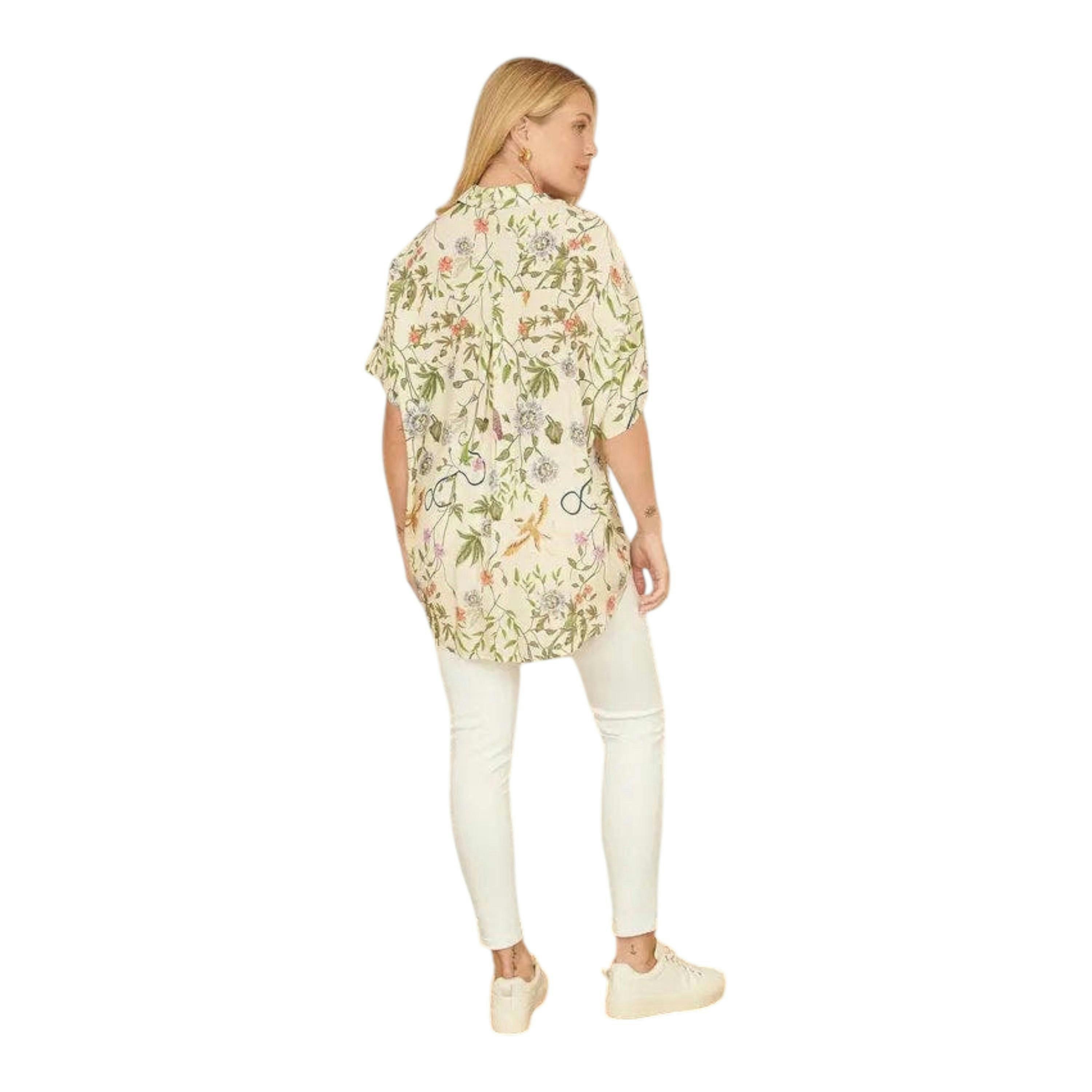 Yumi Beige Relaxed Fit Shirt With Botanical Print , view 3 of 4